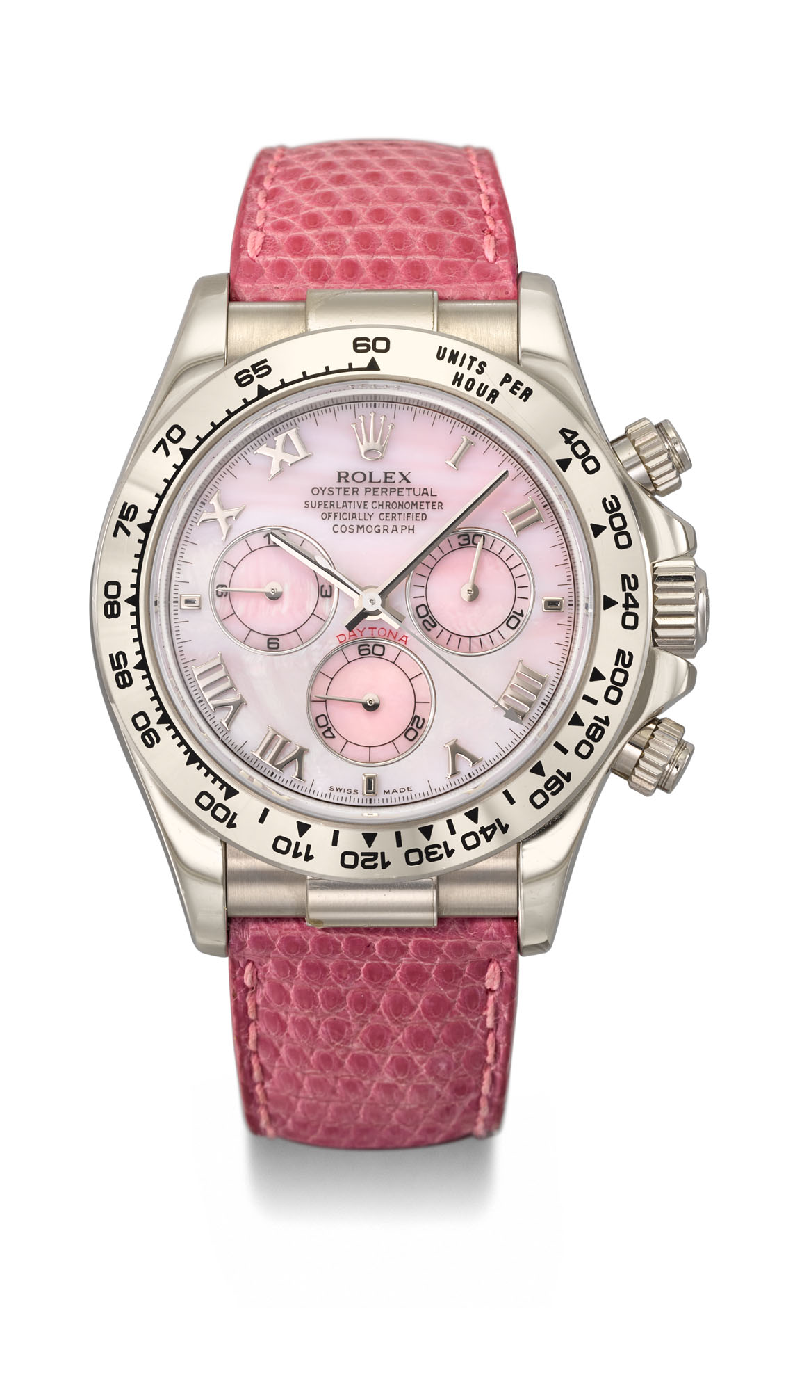 ROLEX, WHITE GOLD & PINK DAYTONA BEACH CHRONOGRAPH WRISTWATCH, REF