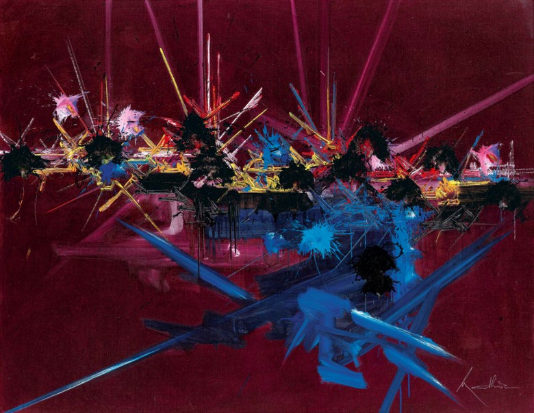 乔治·马修（1921-2012），《裂谷》，1989年作。油彩 画布。114 x 146公分（44 78 x 57 ½英寸）。此作于2020年12月3日在佳士得香港现代及当代艺术下午拍卖中售出，成交价1,937,500港元