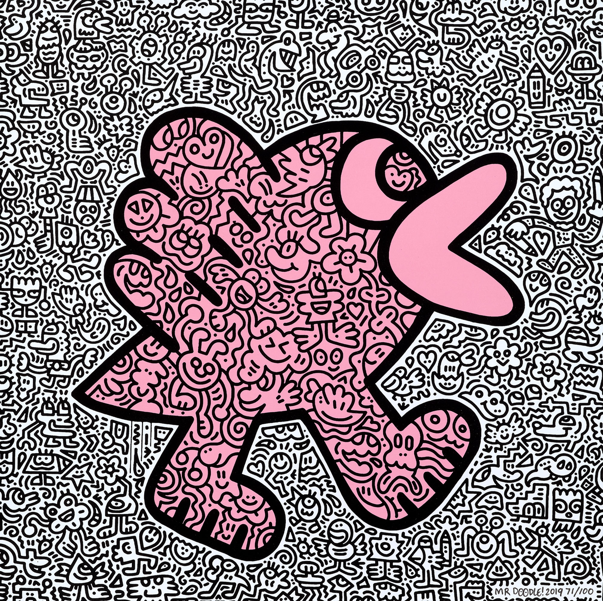MR DOODLE (B. 1994), Yellow Flower, Orange Fish, Pink Bird, & Blue