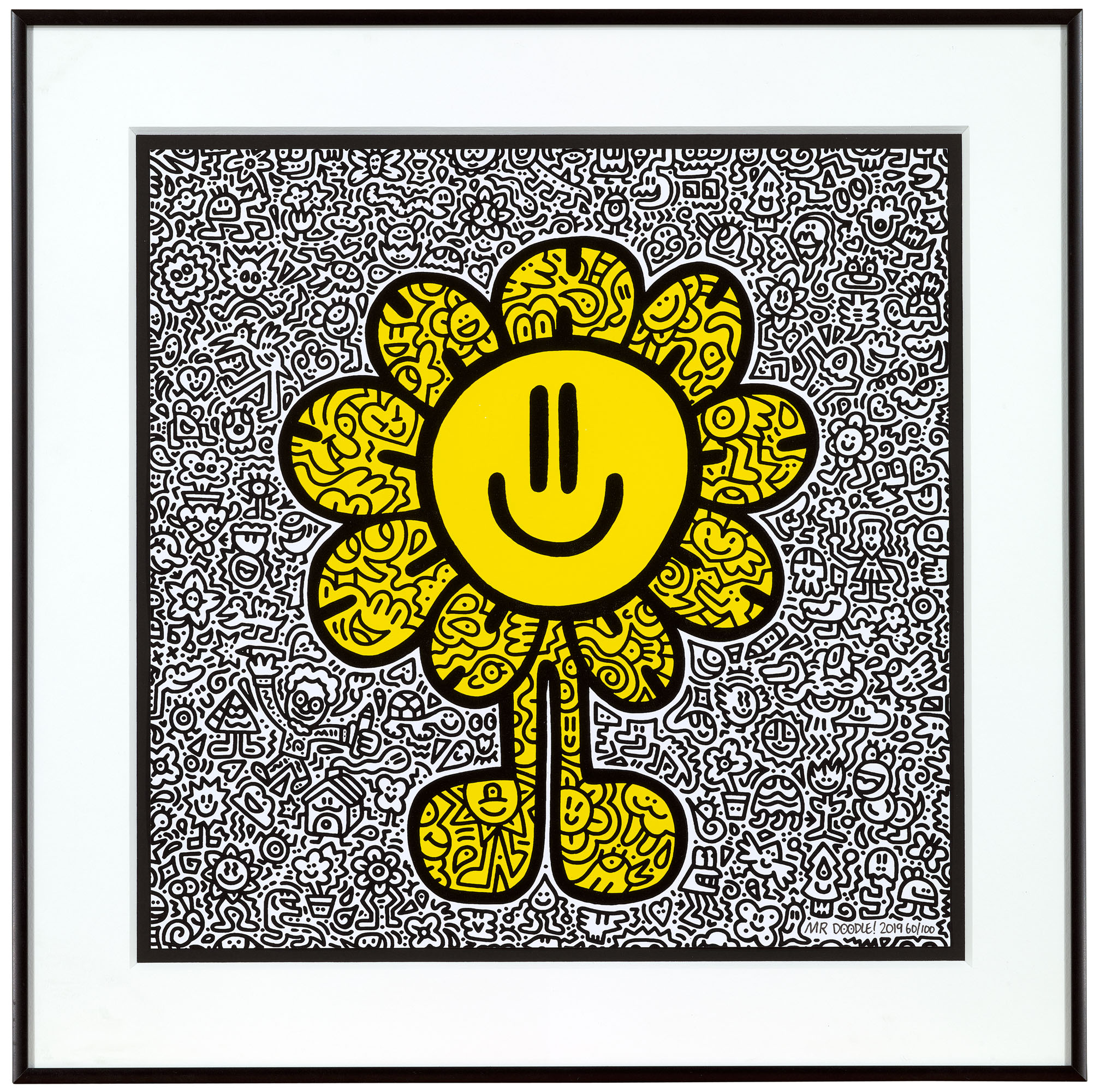 MR DOODLE (B. 1994), Yellow Flower, Orange Fish, Pink Bird, & Blue