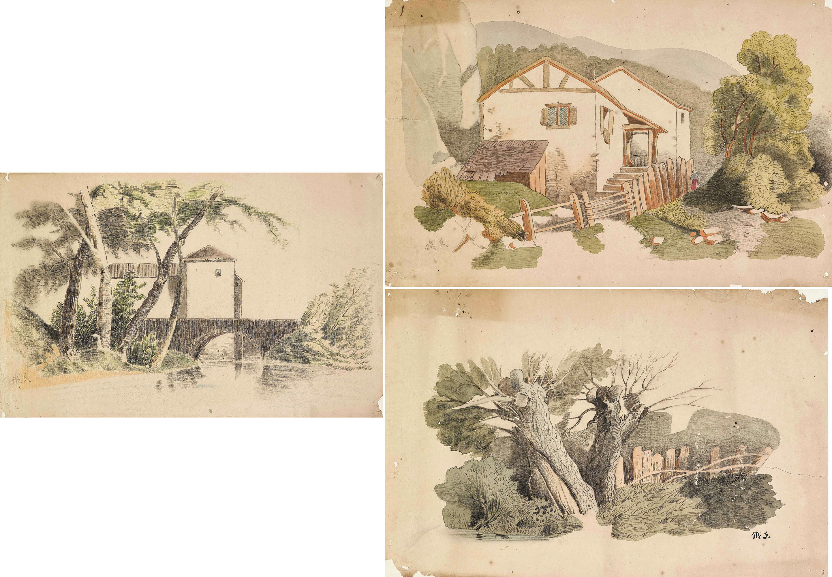 LI TIEFU (1869-1952), House/Tree and Fence/Bridge | Christie's