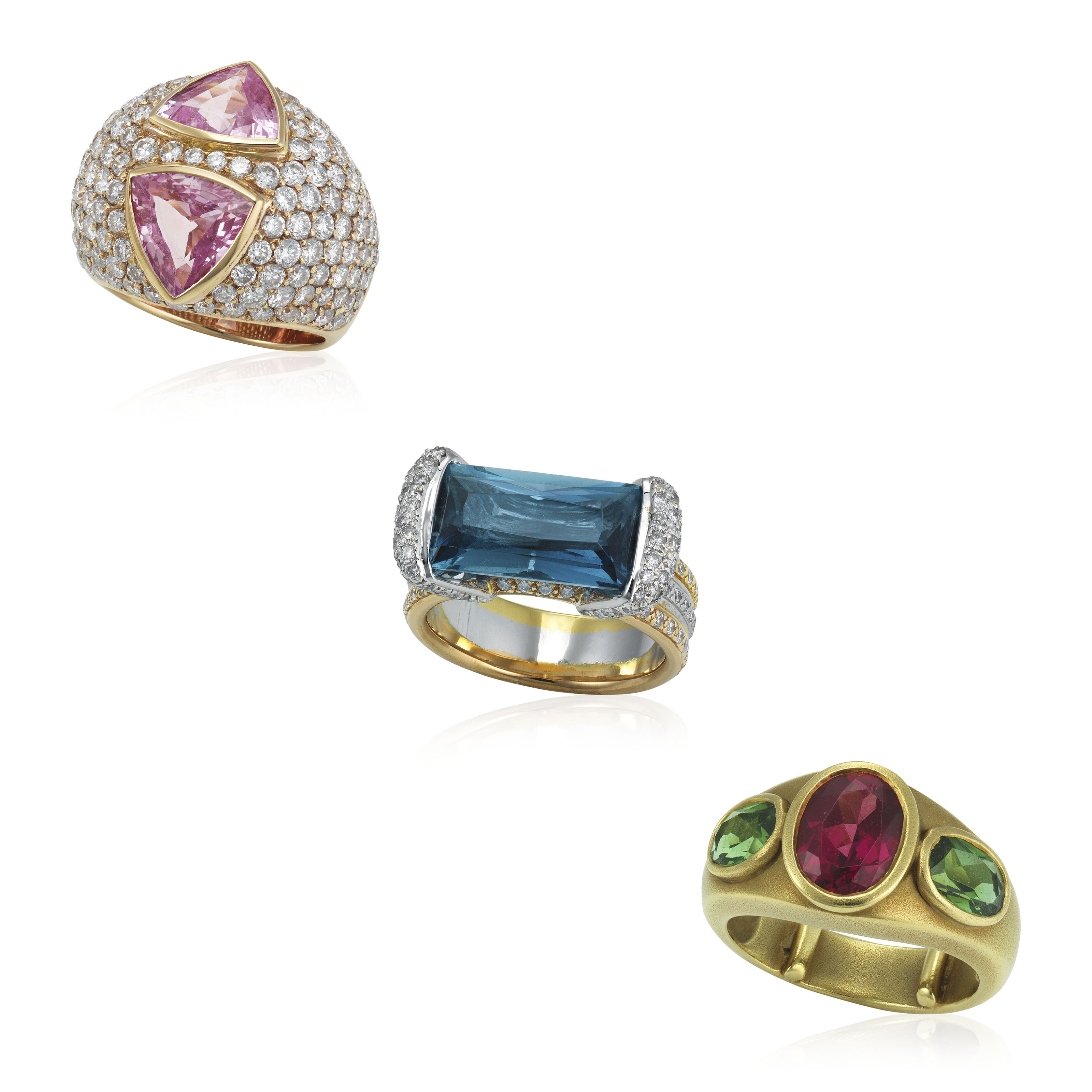 Two Multi Gem Rings And One Adler Pink Sapphire And Diamond Ring Christie S