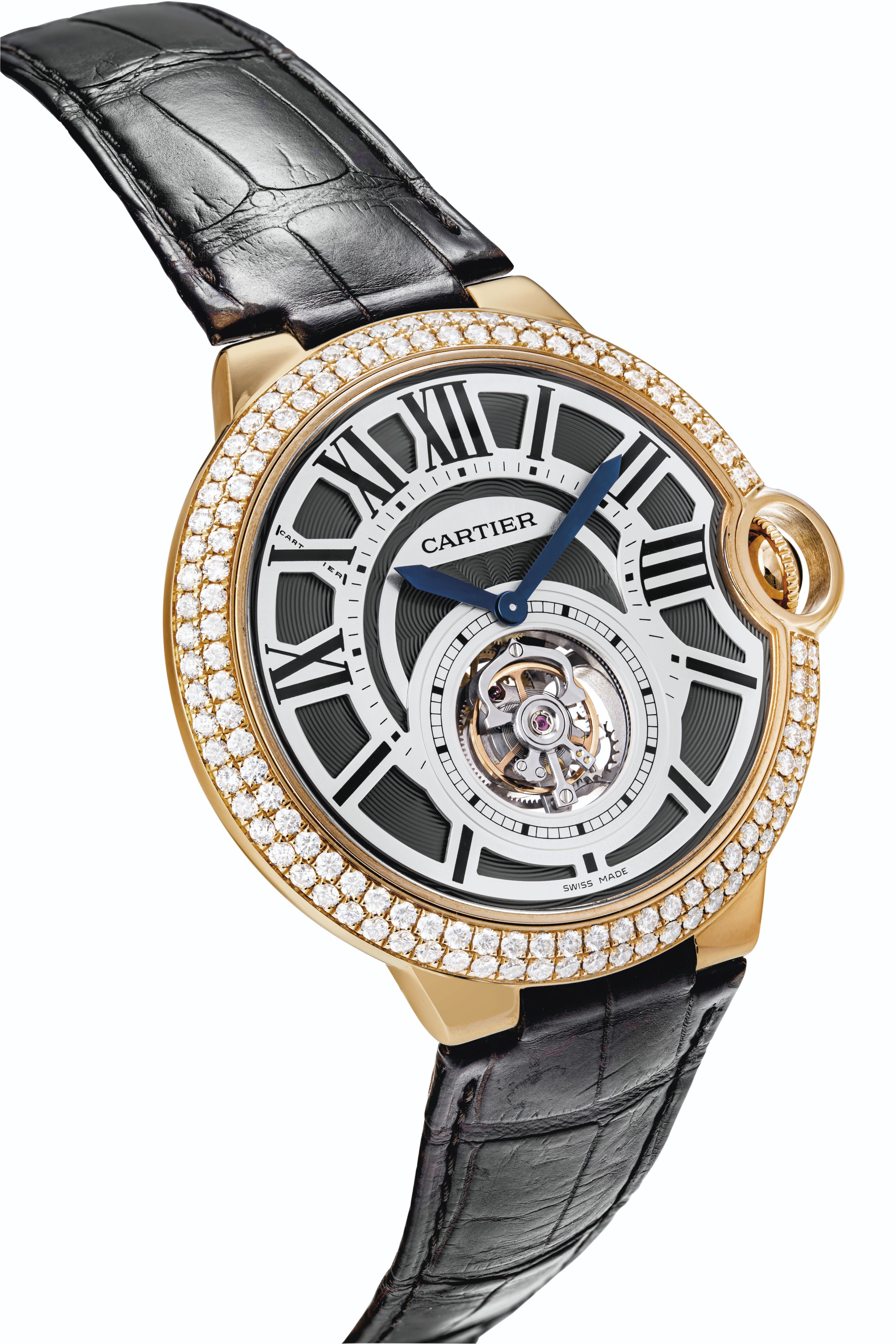 CARTIER. A RARE 18K PINK GOLD AND DIAMOND SET TOURBILLON WRISTWATCH SIGNED CARTIER BALLON BLEU MODEL REF. 3349 MOVEMENT NO. 1761 CASE NO. 17 CIRCA 2015 Christie s