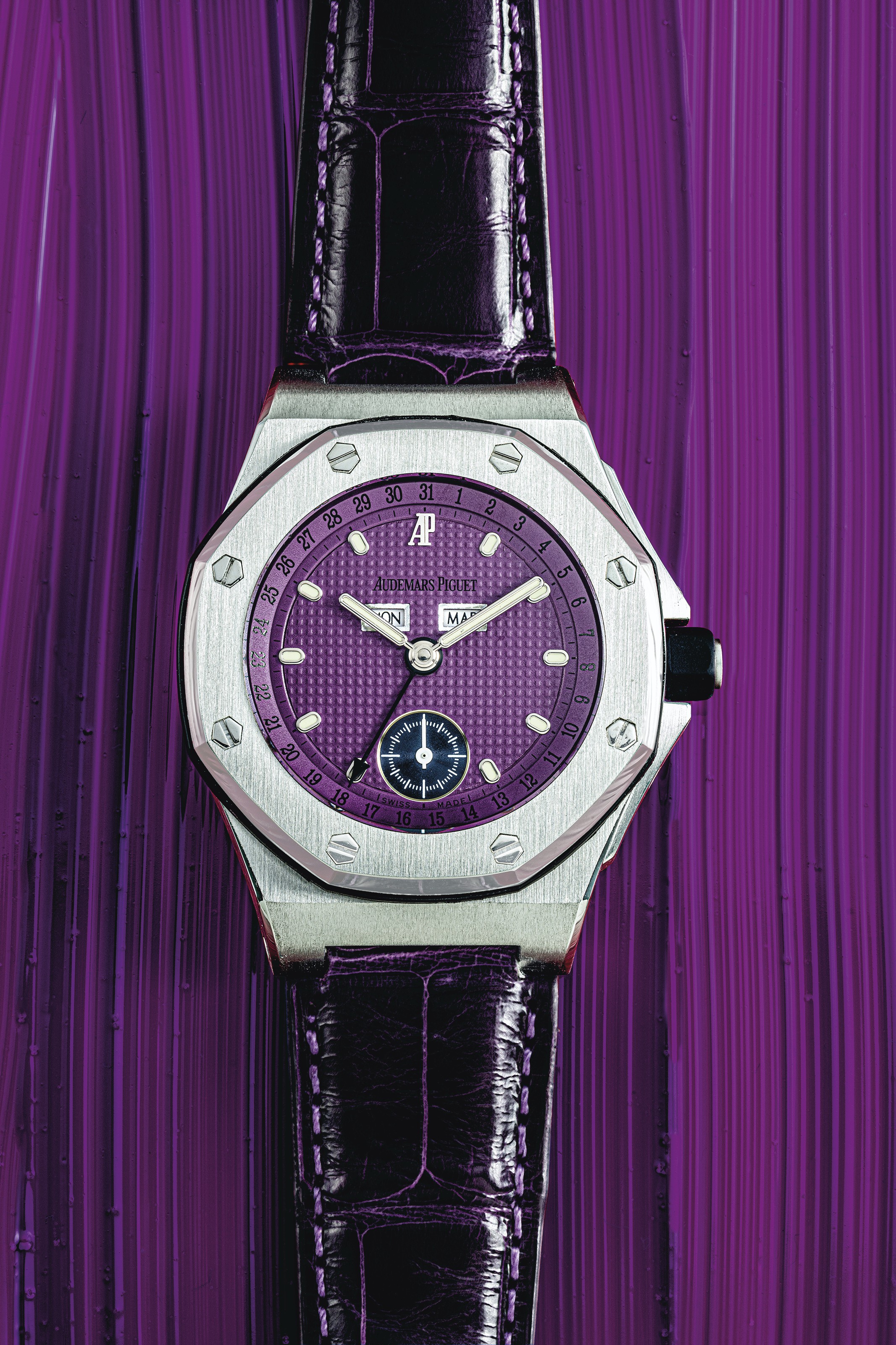 AUDEMARS PIGUET. AN ATTRACTIVE STAINLESS STEEL AUTOMATIC TRIPLE