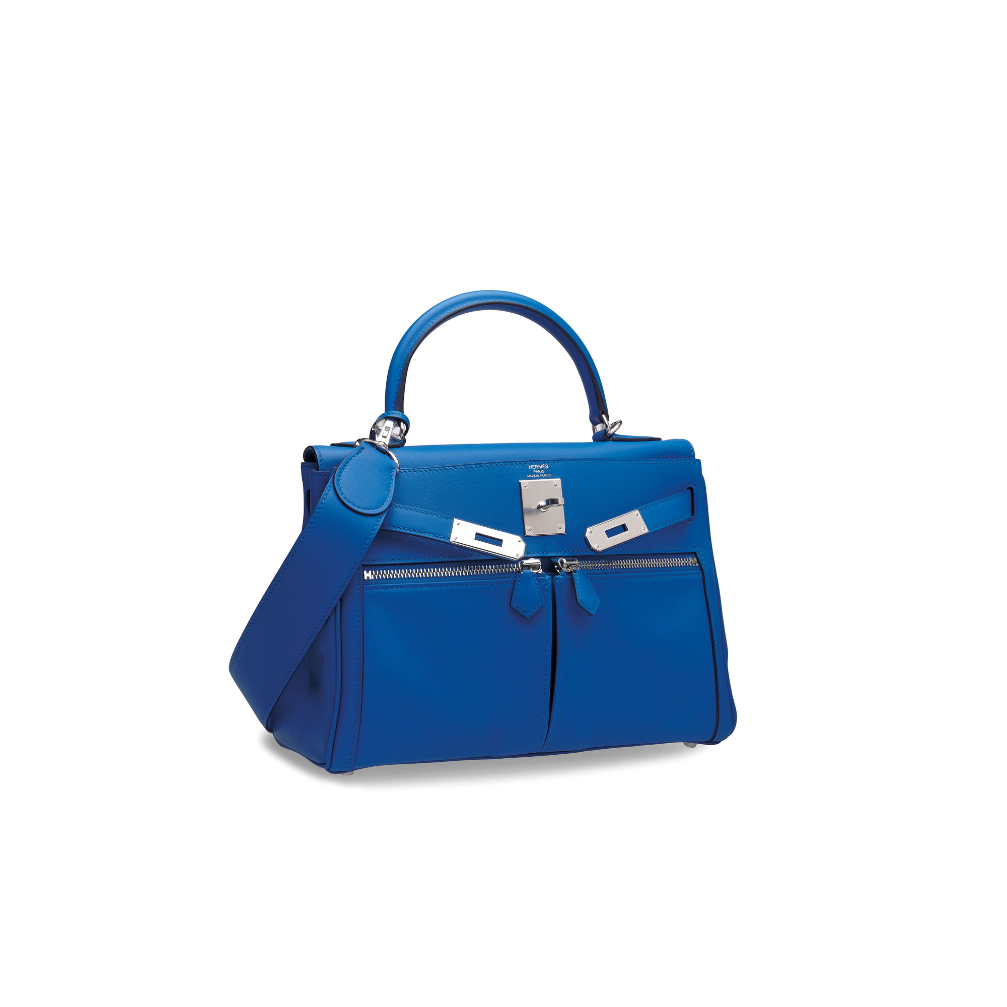 A BLEU ZELLIGE SWIFT LEATHER KELLY LAKIS 28 WITH PALLADIUM