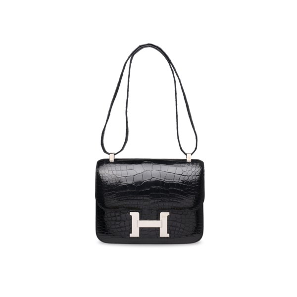 Hermes Constance 24 Black Shiny Alligator Rose Gold Hardware