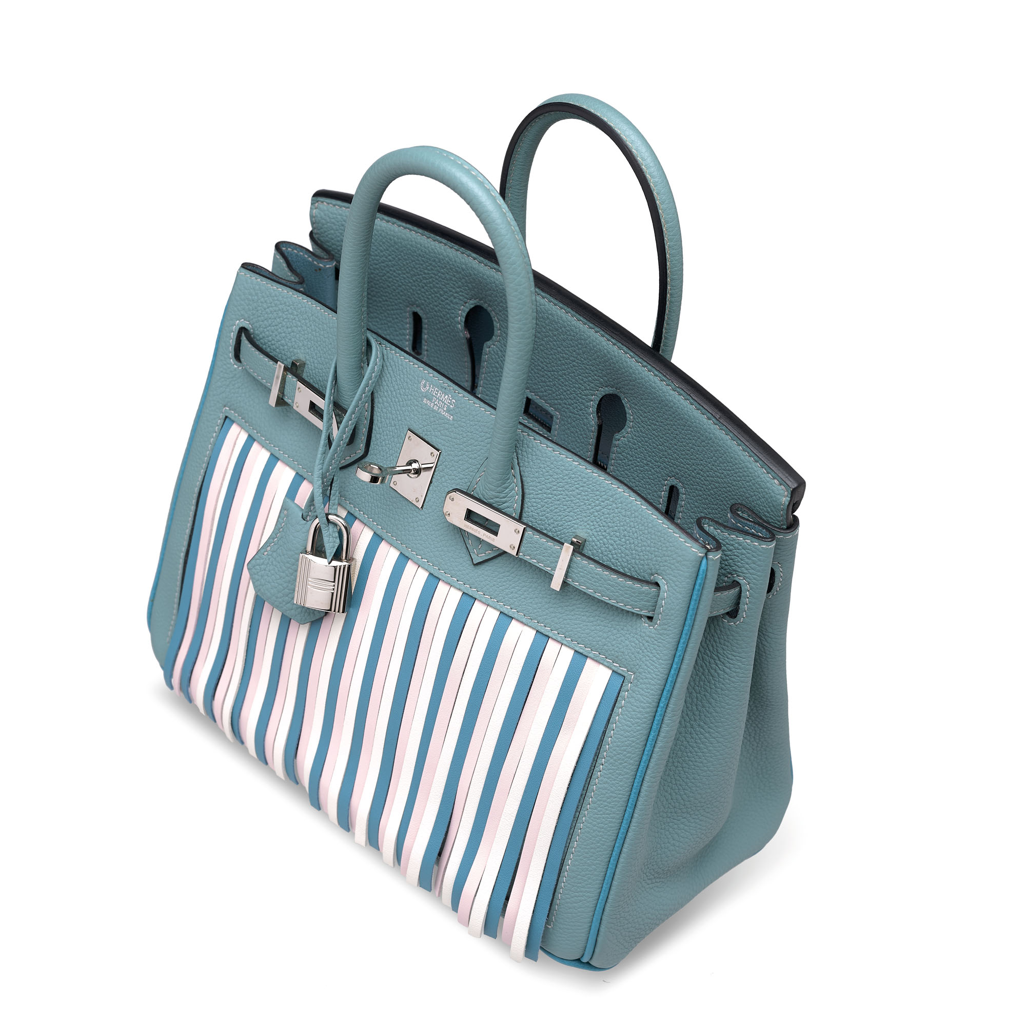A CUSTOM CIEL BLEU JEAN TOGO LEATHER FRINGE BIRKIN 25 WITH PALLADIUM HARDWARE HERMES 2009 Christie s