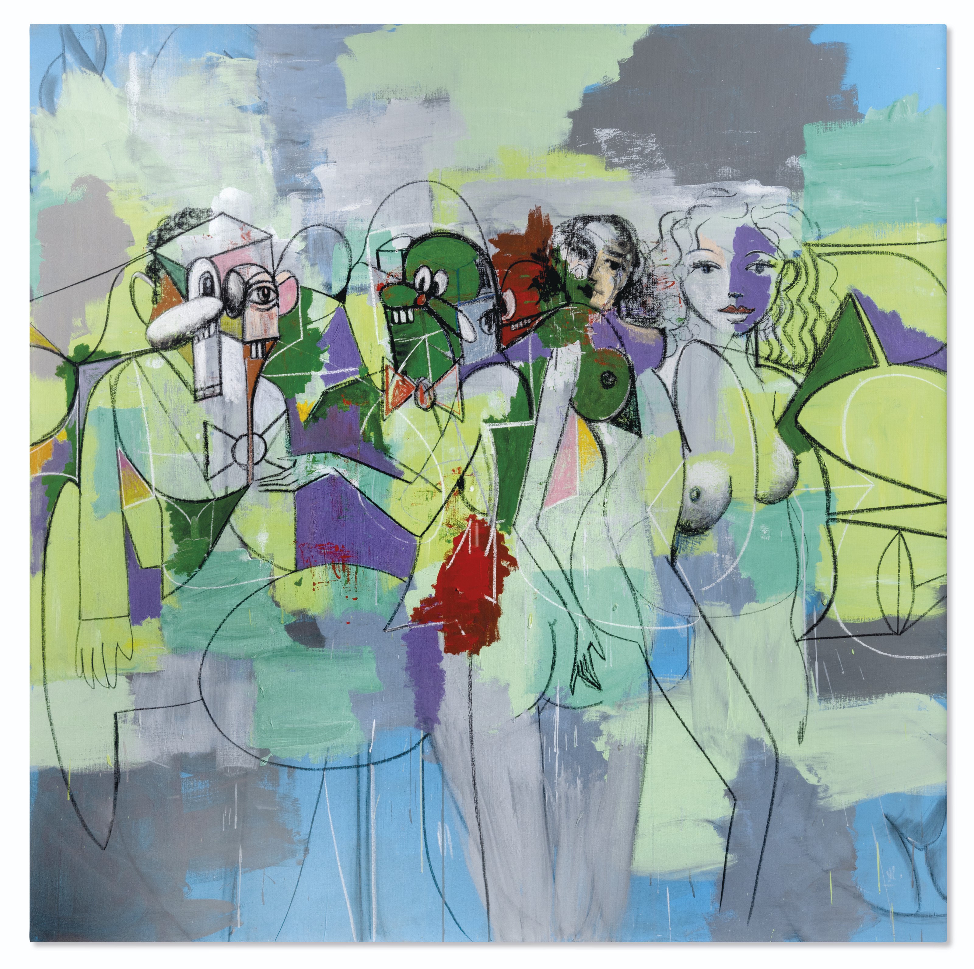 George Condo (b. 1957), Force Field, 2010. Acrylic, charcoal and pastel on linen. 82 x 82 in (208.3 x 208.3 cm). Estimate: HK$18,000,000-28,000,000. Offered in ONE: A Global Sale of the 20th Century on 10 July 2020 at Christie’s in Hong Kong