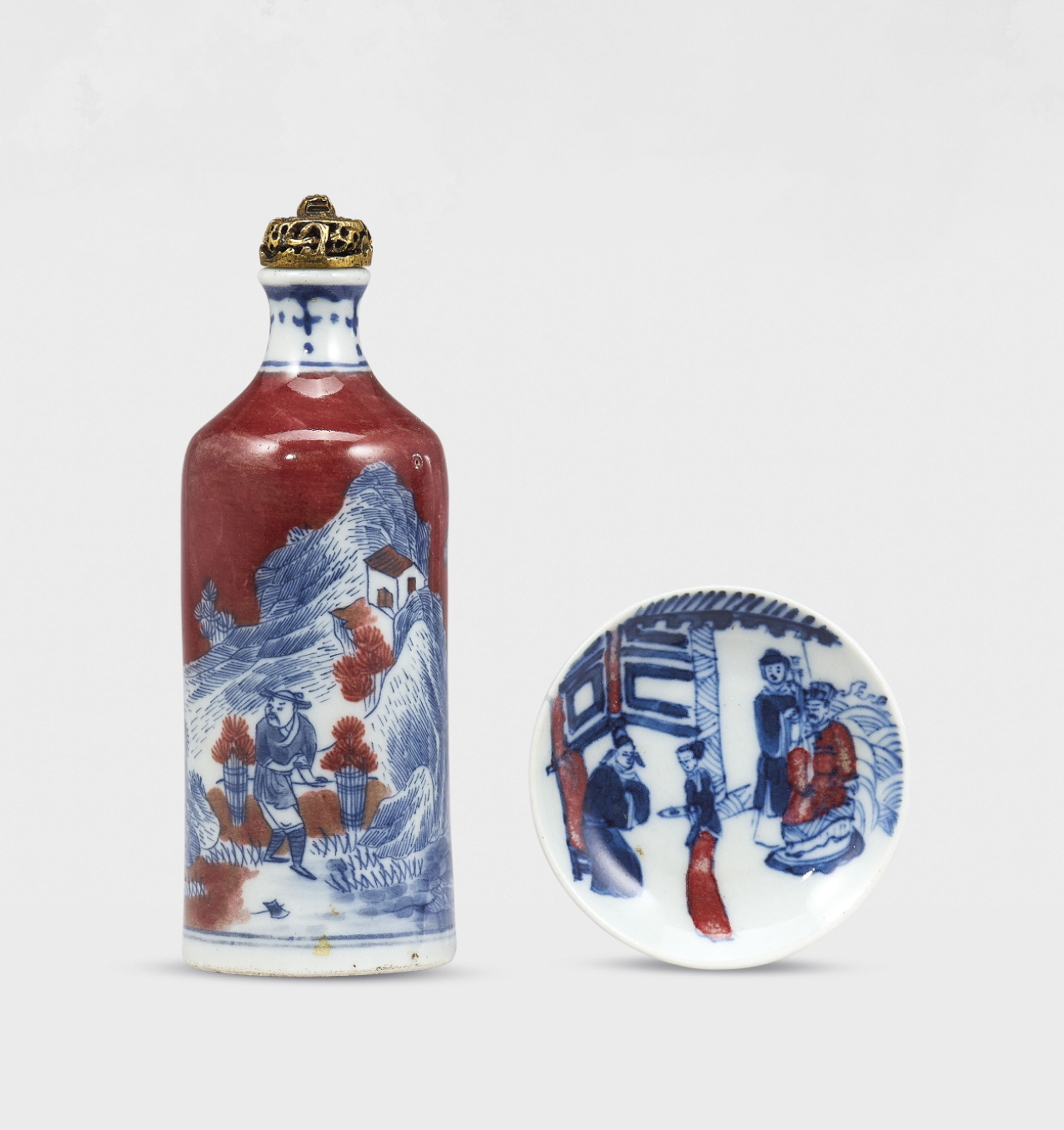 超歓迎された 清1830-1880年青花釉裡紅人物圖鼻煙壺（連青花釉裡紅人物圖鼻煙 工芸品