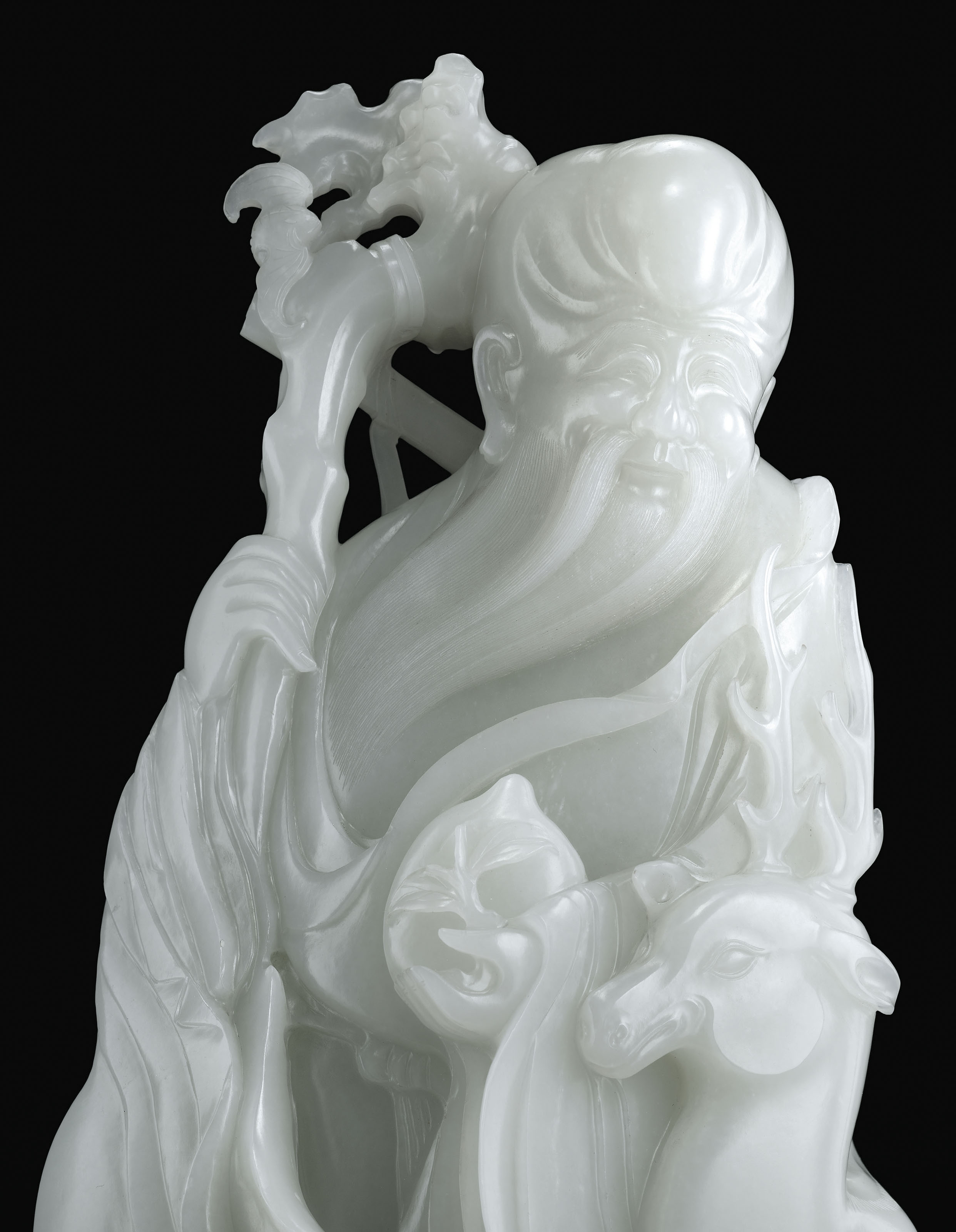 Rare china old antique white jade gilt longevity God bat statue 
