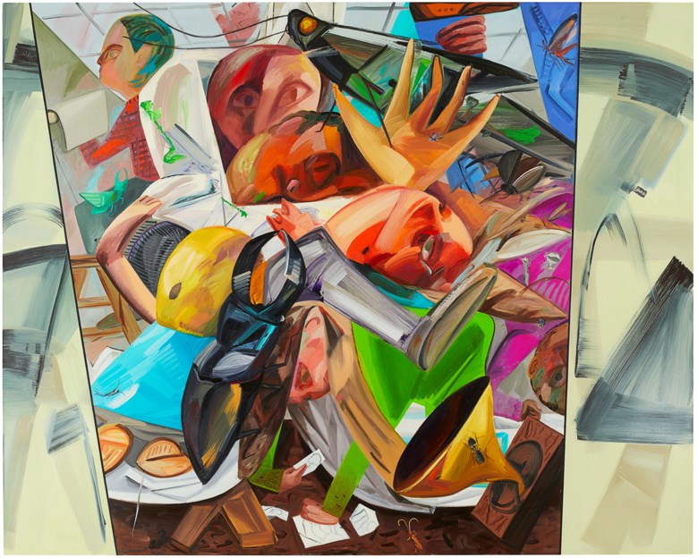 达娜．舒茨（1976年生），《升降机》，2017年作。油彩 画布。 345.4 x 431.8 公分（136 x 170 英寸）。此作于2020年12月2日在20th Century Hong Kong to New York售出，成交价50,050,000港元