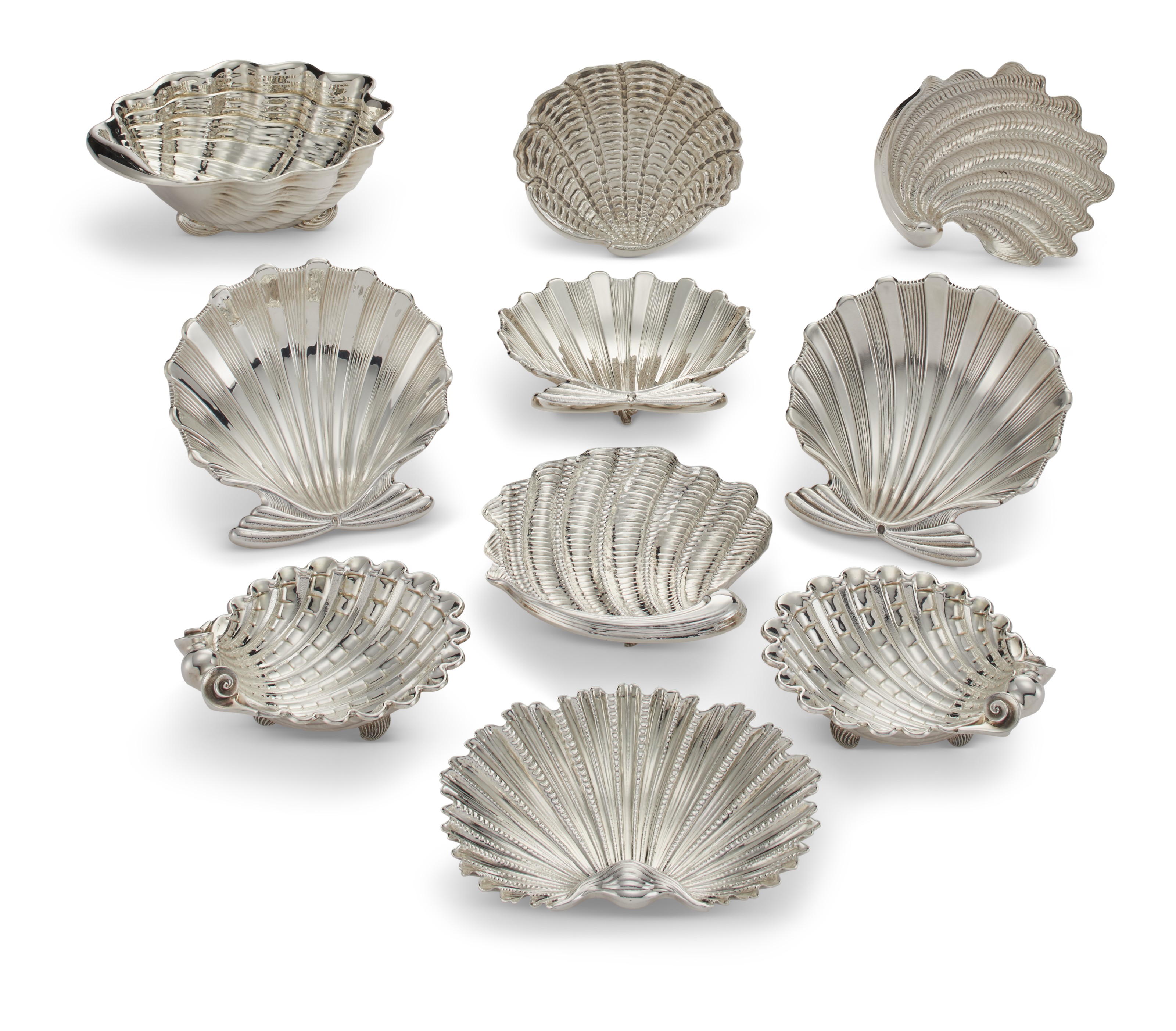 A GROUP OF TEN SILVER SHELL-FORM DISHES, VARIOUS MAKERS INCLUDING ...