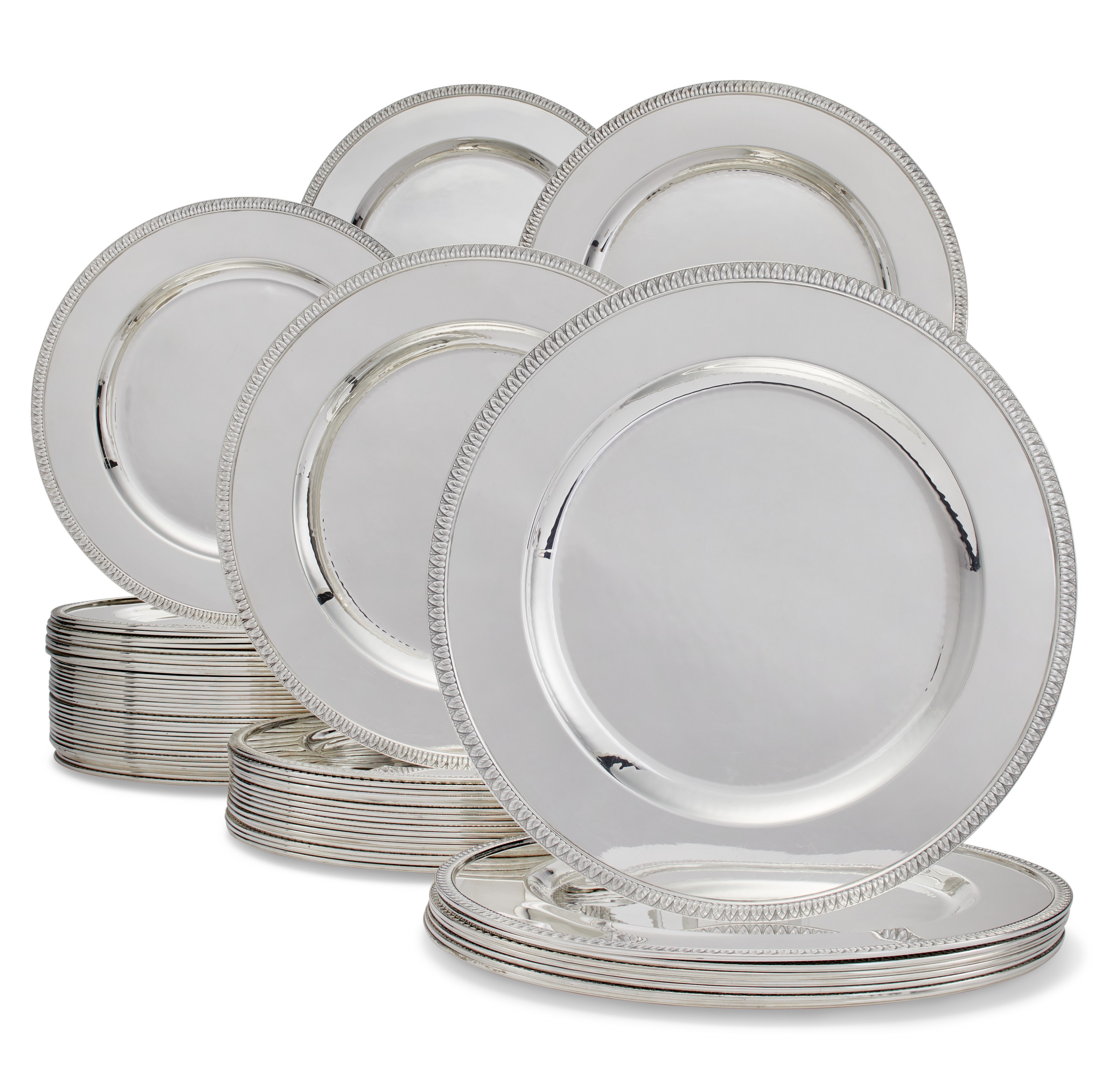 AN EXTENSIVE SET OF SIXTY ITALIAN SILVER PLACE PLATES, MARK OF
