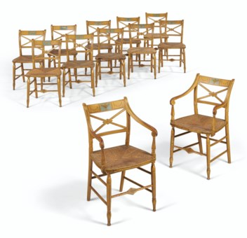 A Set Of Twelve Federal Paint Decorated Dining Chairs Baltimore
