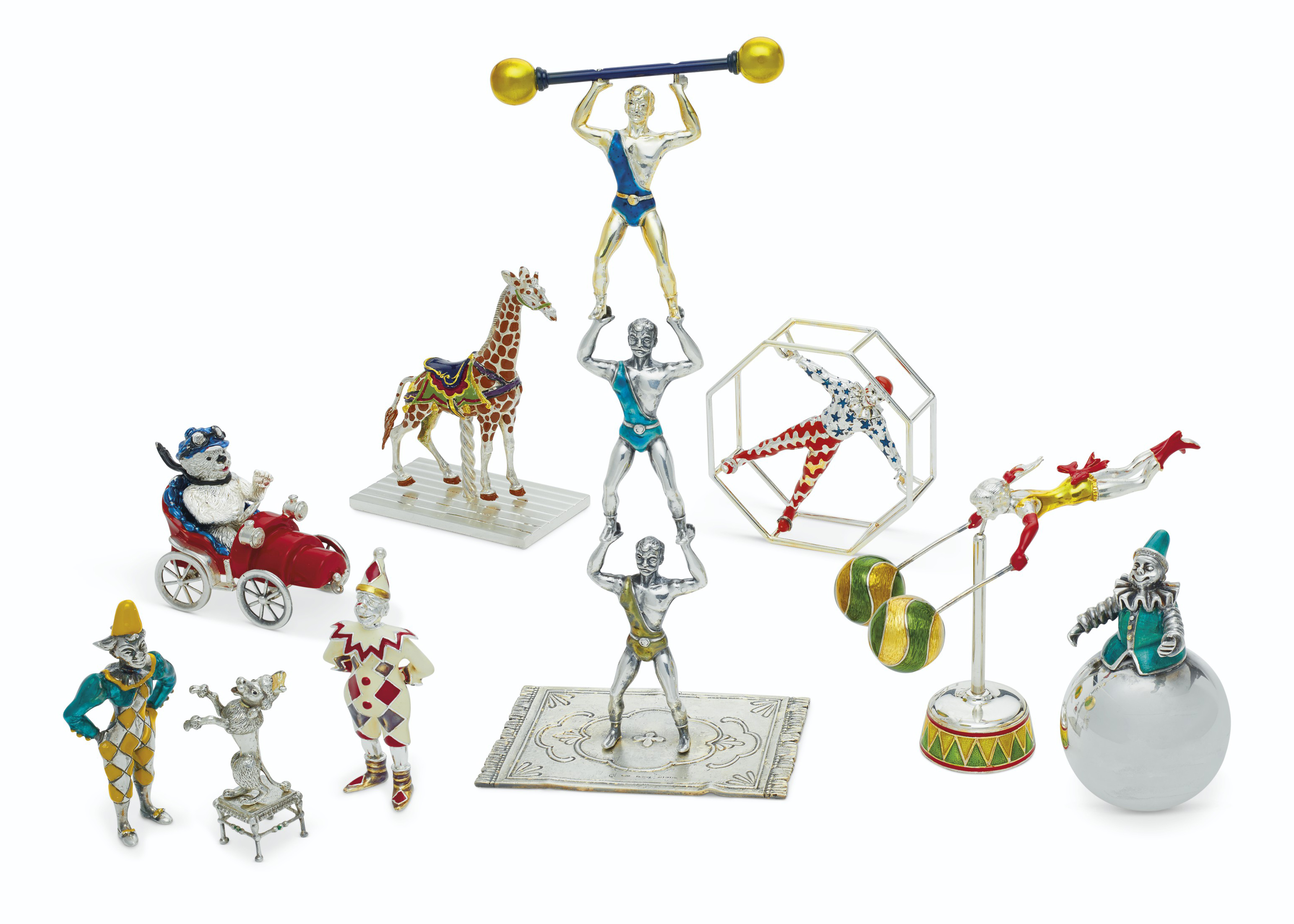 silver and enamel animal figurines
