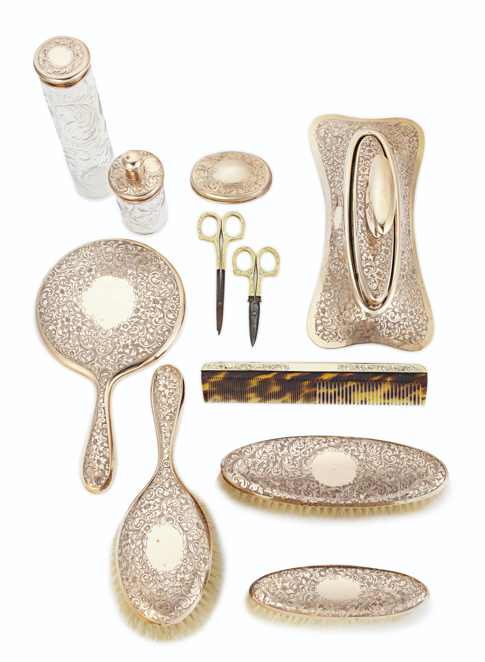 A Seven Piece 14 Karat Rose Gold Vanity Set Mark Of Reed Barton