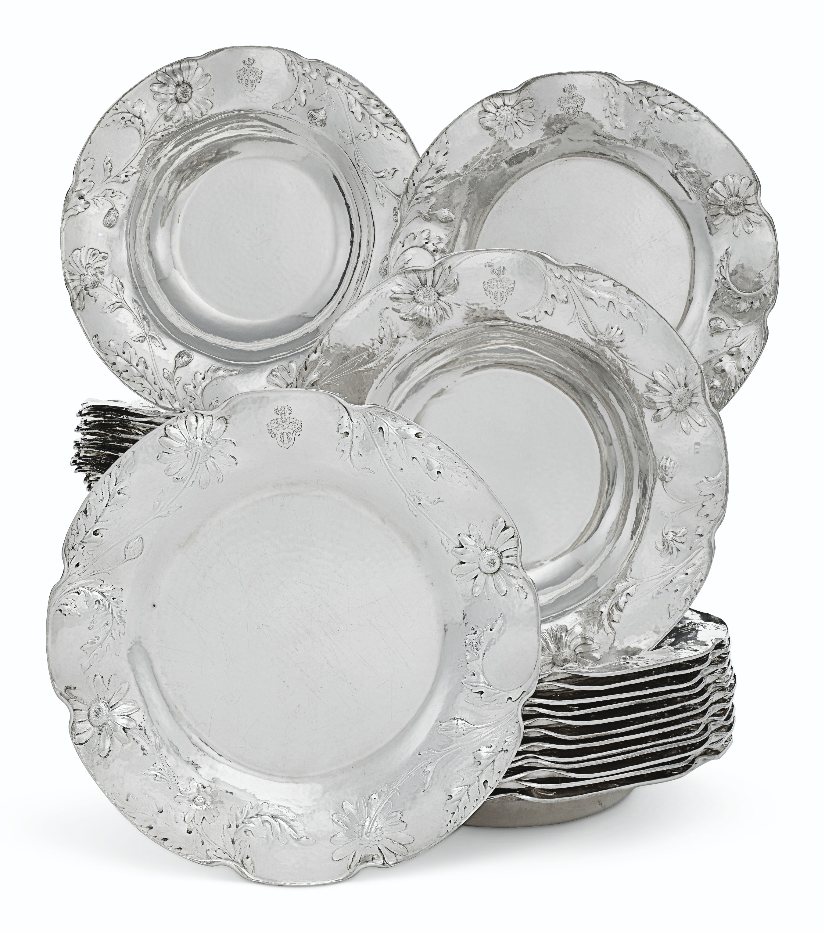 A Set Of Twenty One American Silver Soup Plates And Thirteen