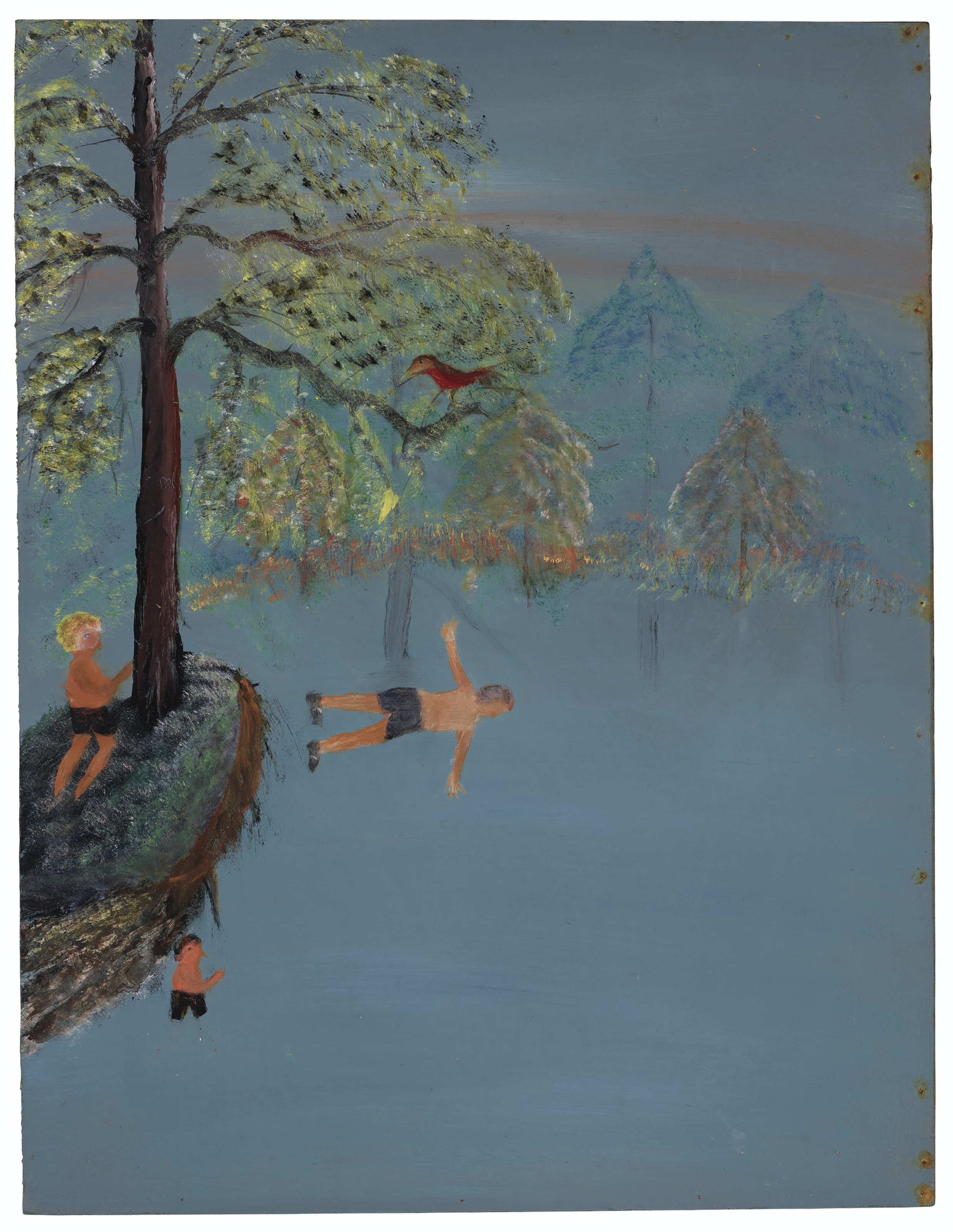 Bruno Del Favero 1910 1995 Three Paintings Swimming Beach