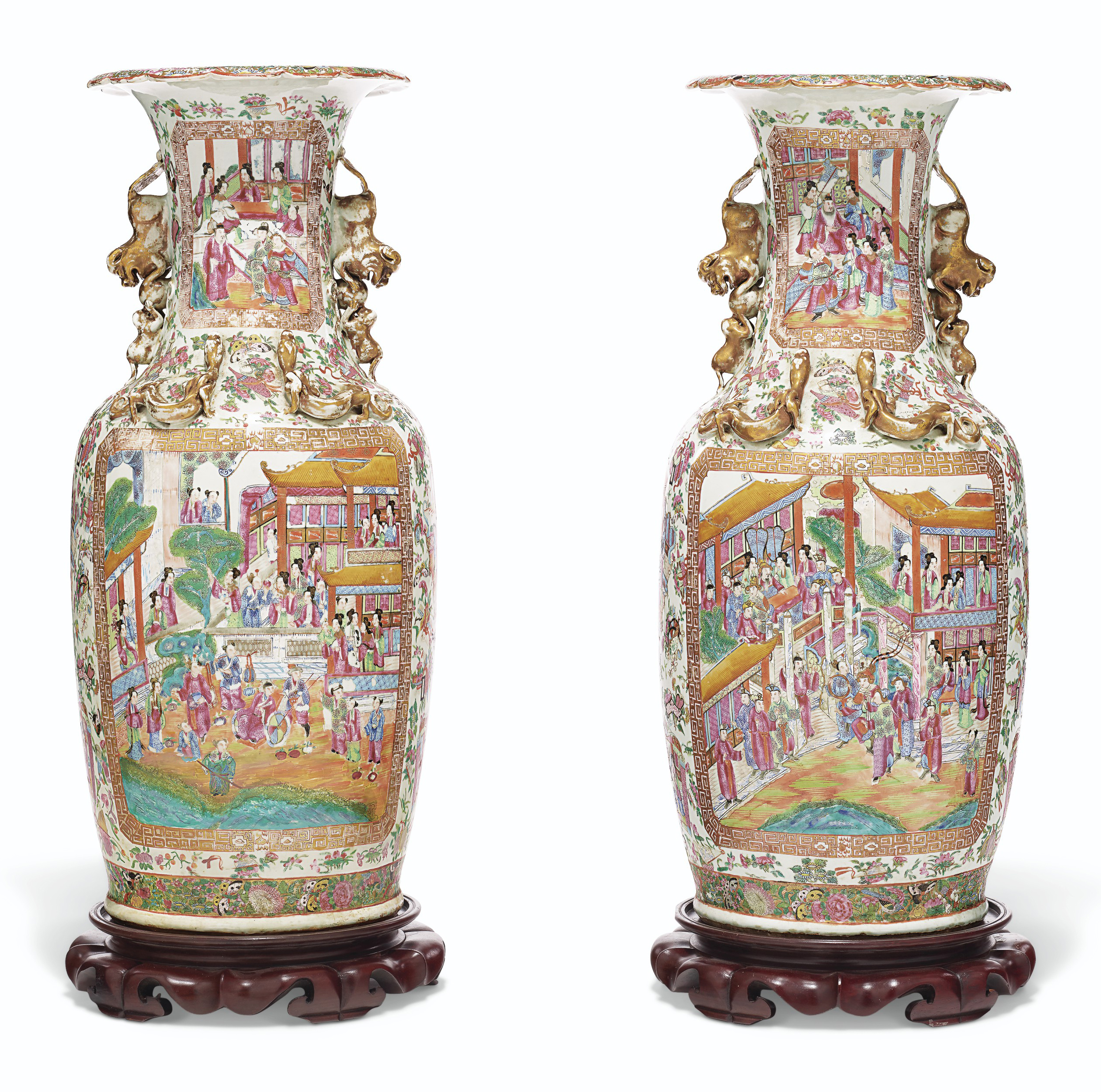 A Very Large Pair Of Canton Famille Rose Vases 19th Century