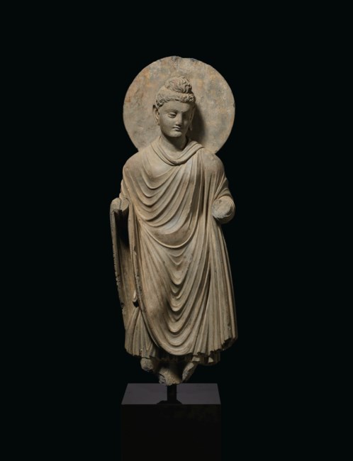 A GRAY SCHIST FIGURE OF BUDDHA SHAKYAMUNI, ANCIENT REGION OF GANDHARA ...