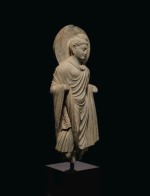 A GRAY SCHIST FIGURE OF BUDDHA SHAKYAMUNI, ANCIENT REGION OF GANDHARA ...