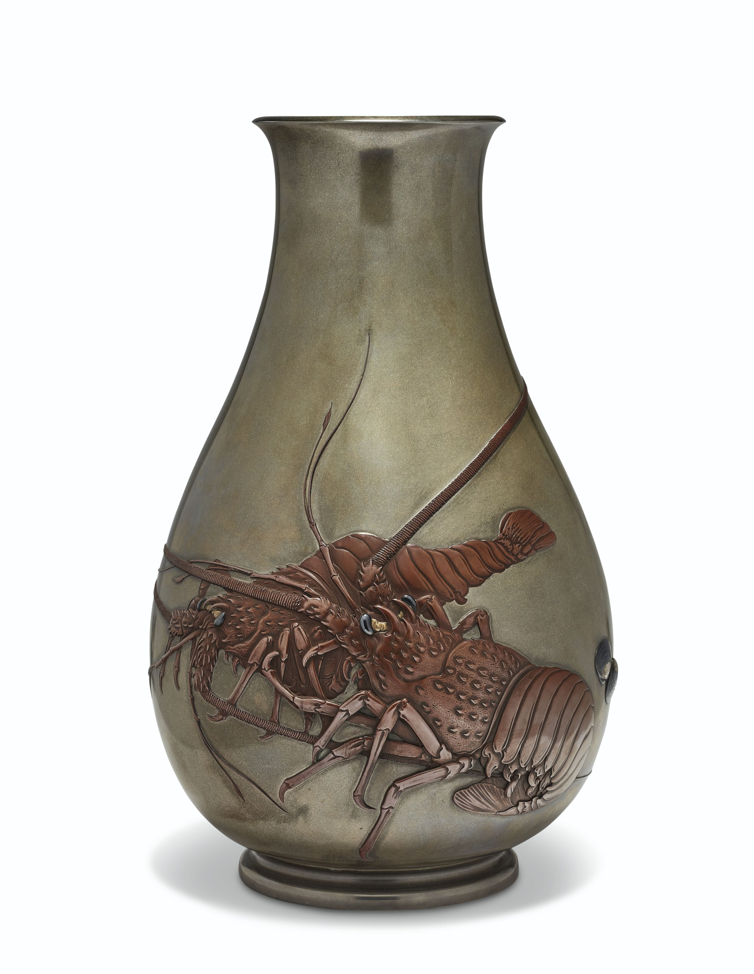 A SOFT-METAL-INLAID SHIBUICHI VASE, MEIJI PERIOD (LATE 19TH