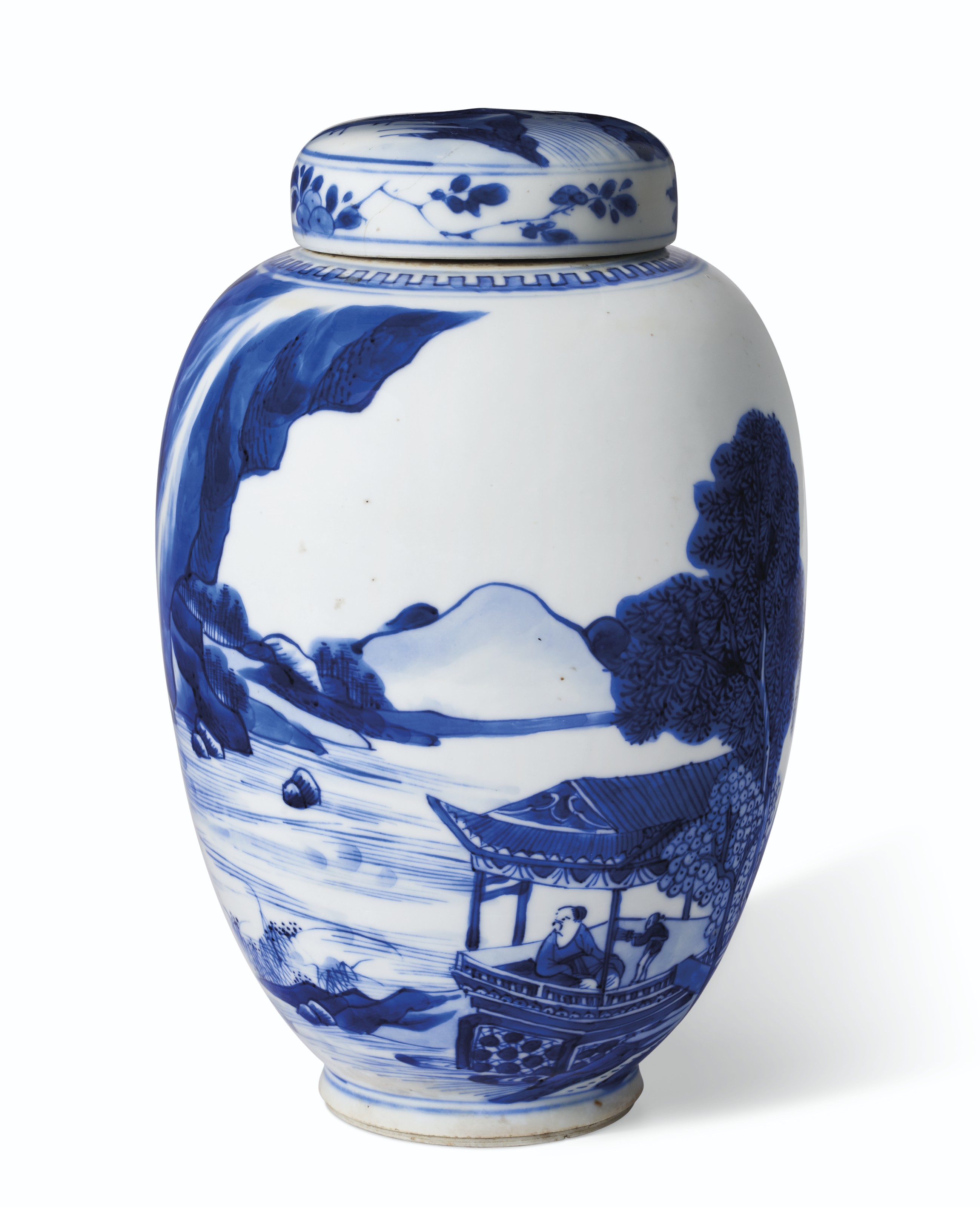 清康熙青花山水人物圖罐及蓋, KANGXI PERIOD (1662-1722) | Christie's