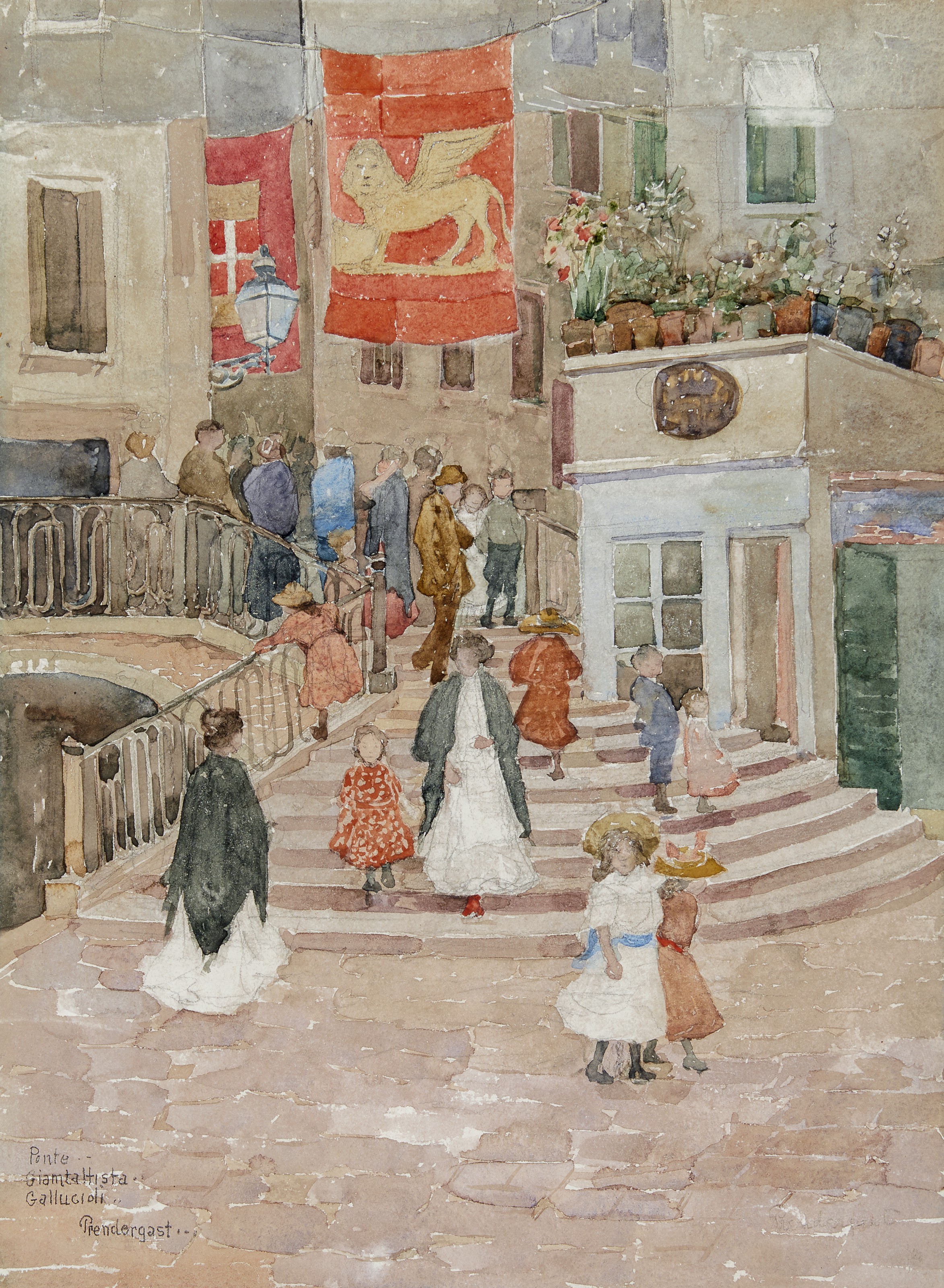 莫里斯‧普倫德格斯特(1859-1924)，《&nbsp;Gianbattista-Gallucioli橋》, 約1898至1899年作。 水彩 鉛筆 紙本。15 x 11英寸(38.1 x 27.9公分)。估價：200,000-300,000美元。此作將於2020年7月23日至8月7日於美國藝術網上專場中呈獻