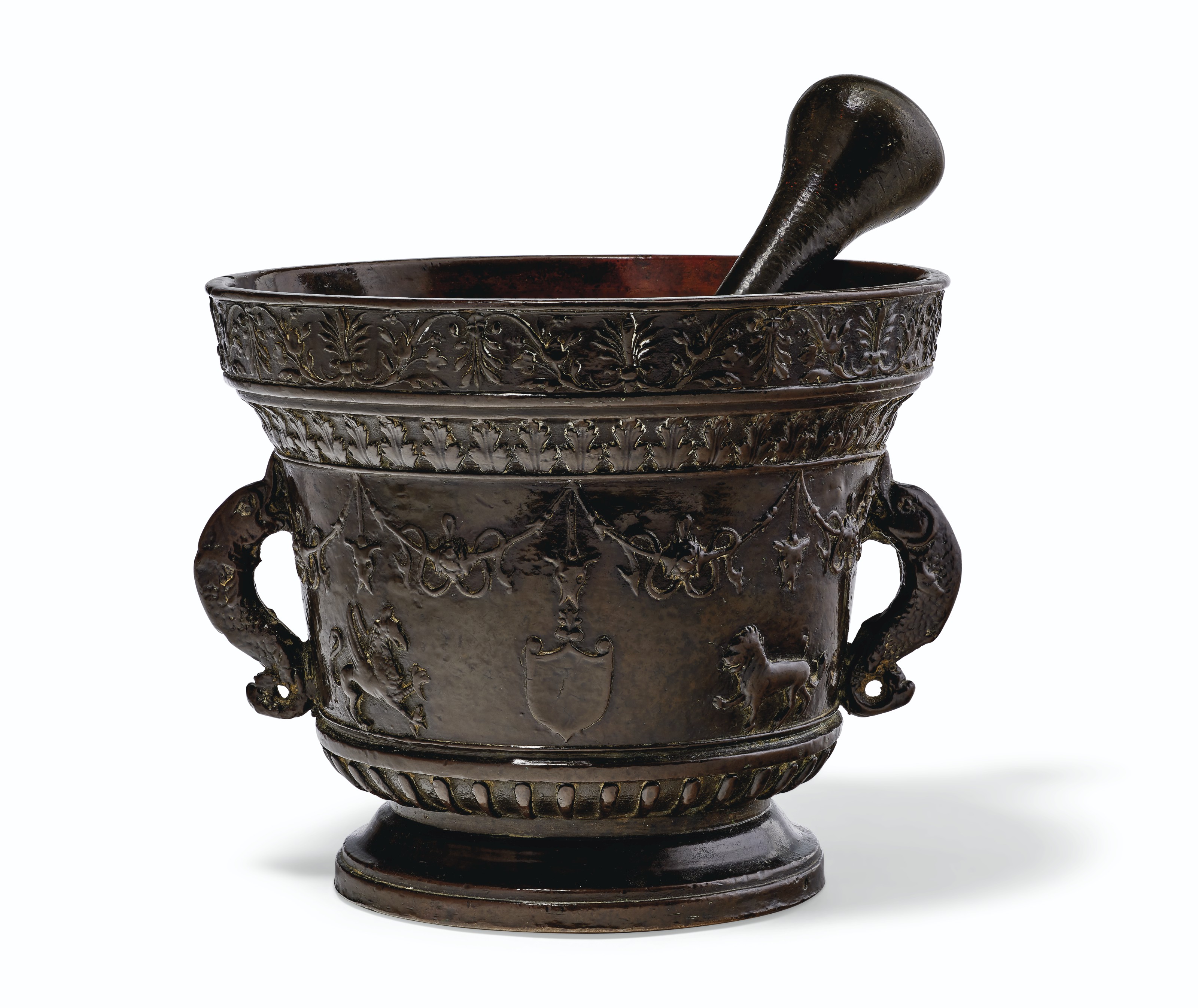 ITALIAN, 16TH CENTURY, A LARGE BRONZE MORTAR AND PESTLE Christie’s