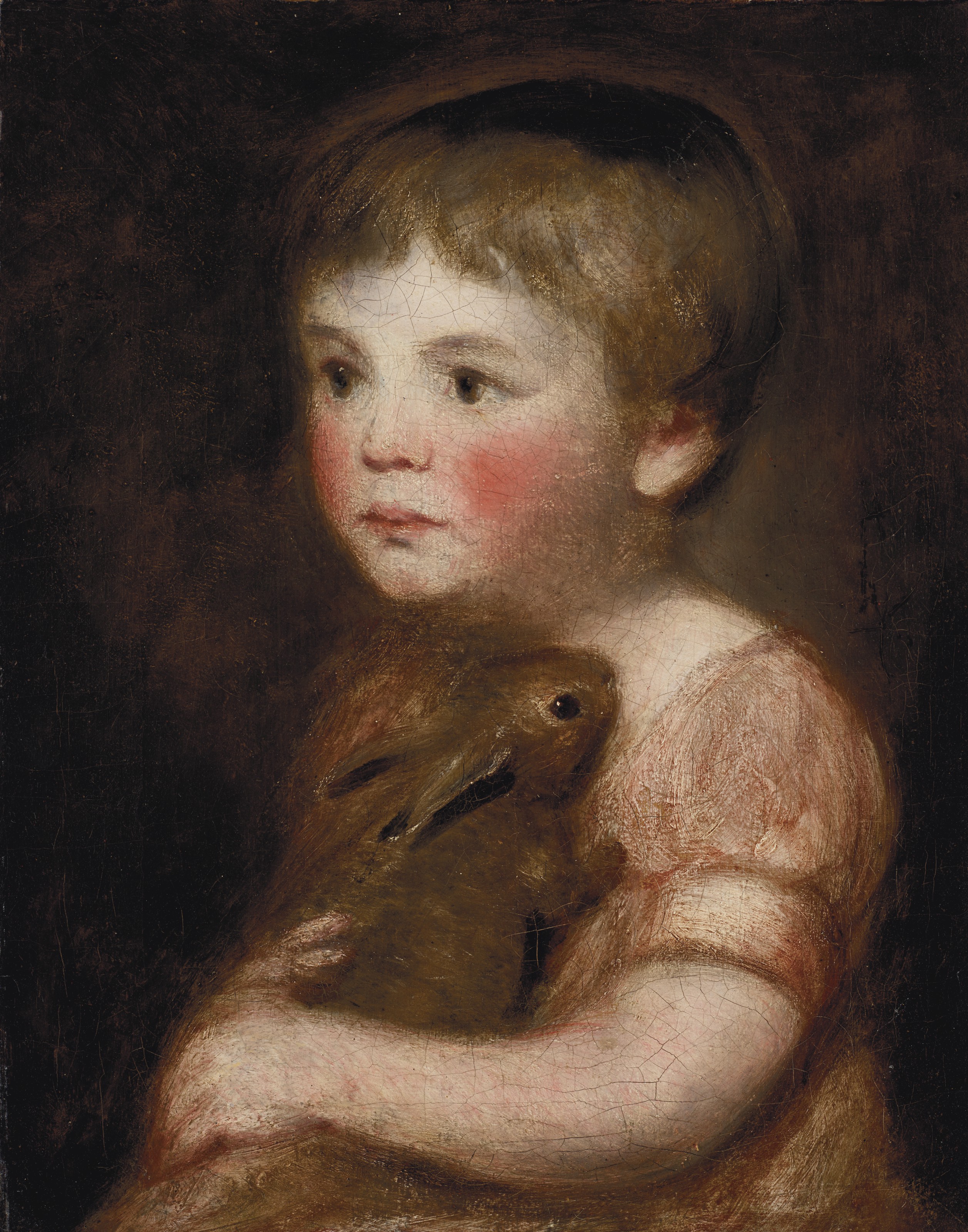 Miss Lewis with a rabbit, bust-length