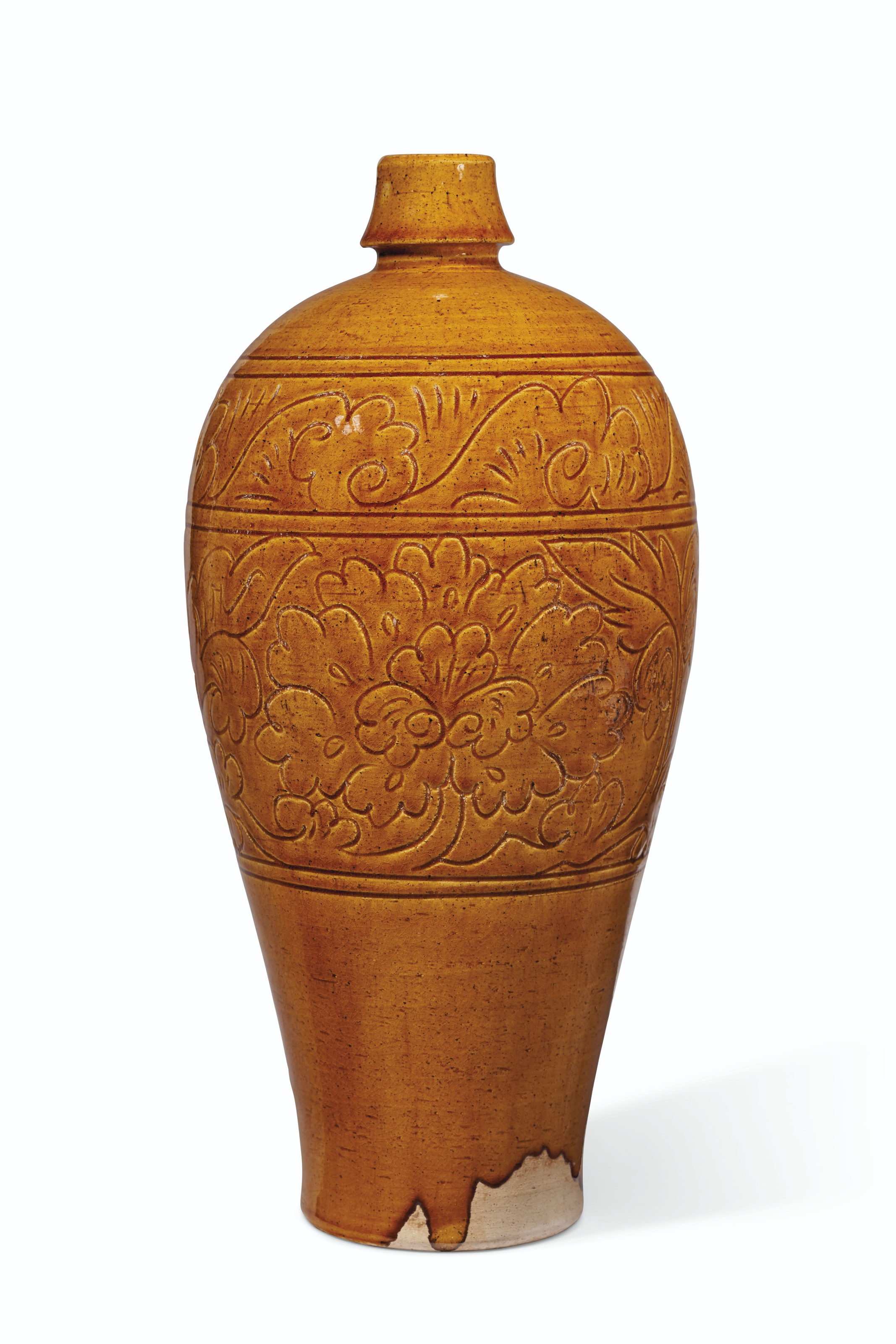 A CARVED AMBERGLAZED VASE, MEIPING, LIAO DYNASTY (9071125) OR LATER