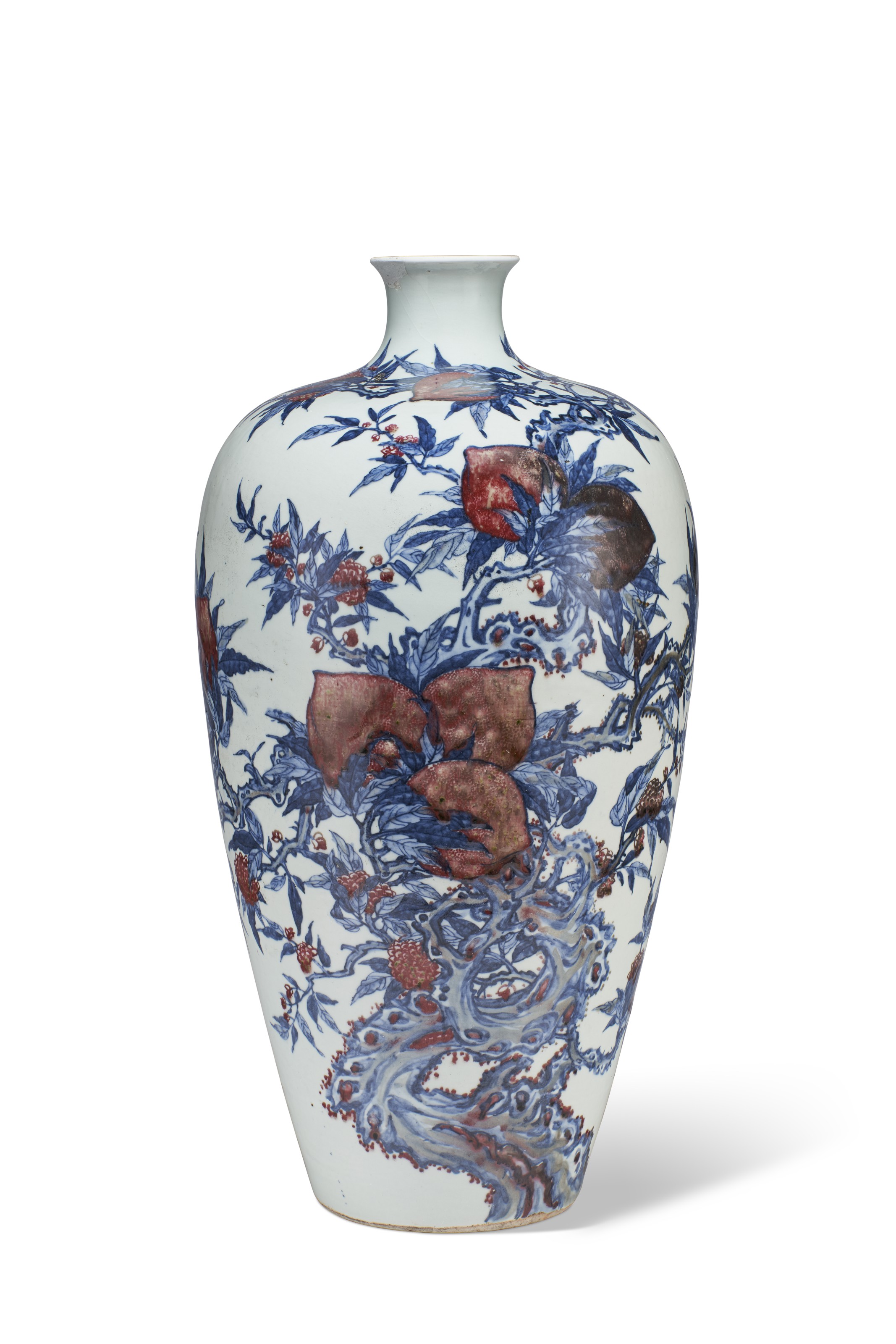 晚清/民國青花釉裡紅九桃紋梅瓶, LATE QING DYNASTY-REPUBLIC PERIOD