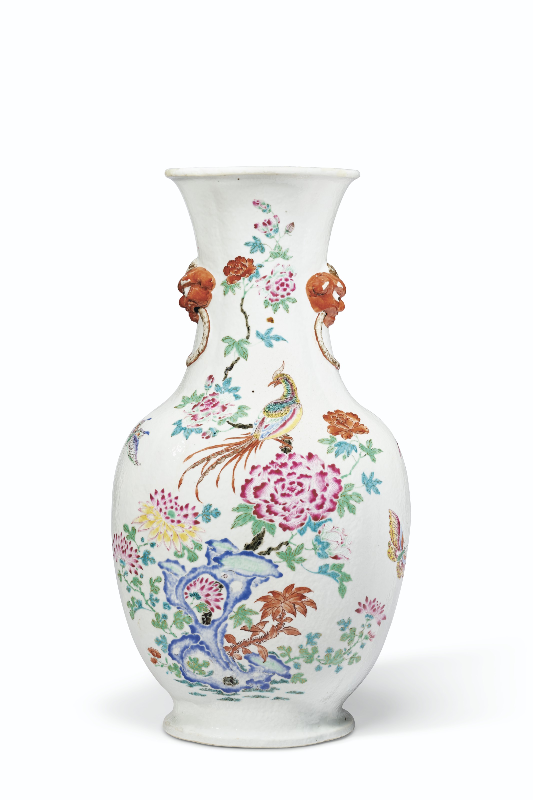 雍正年製粉彩三口葫芦瓶、サイズ約高さ24cm径约16cm A very fine and rare copper-red decorated 'chilong' double