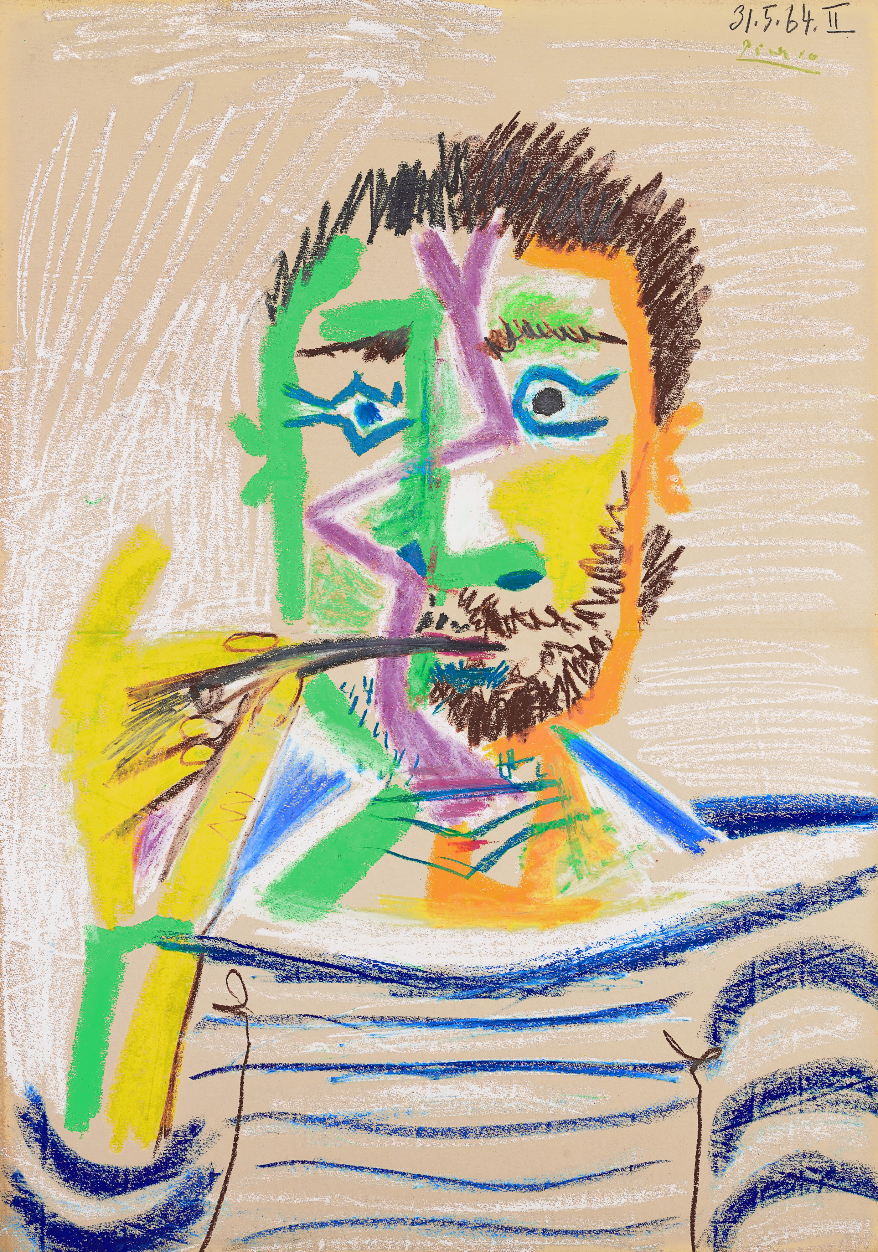 Picasso、CIGARETTES、希少画集画、新品額装付 Pablo Picasso (1881-1973), Buste d'homme à la cigarette