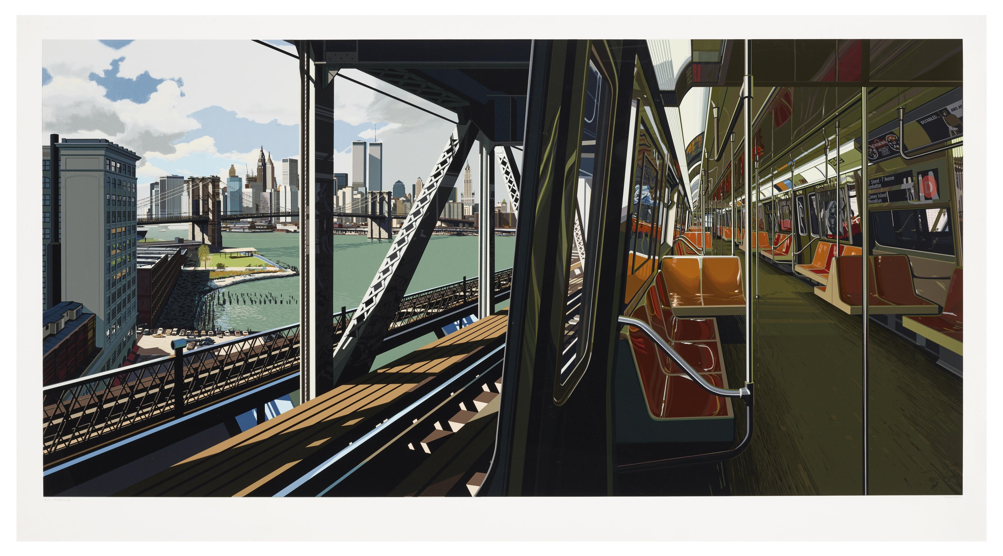 Richard Estes (b. 1932), D-Train, 1988. Screenprint in colours, on museum board. Sheet: 42 x 76⅞ in (1067 x 1953 mm). Estimate: $30,000-50,000. Offered in Domberger: 65 years of Screen Printing, 27 February to 6 March 2020, Online