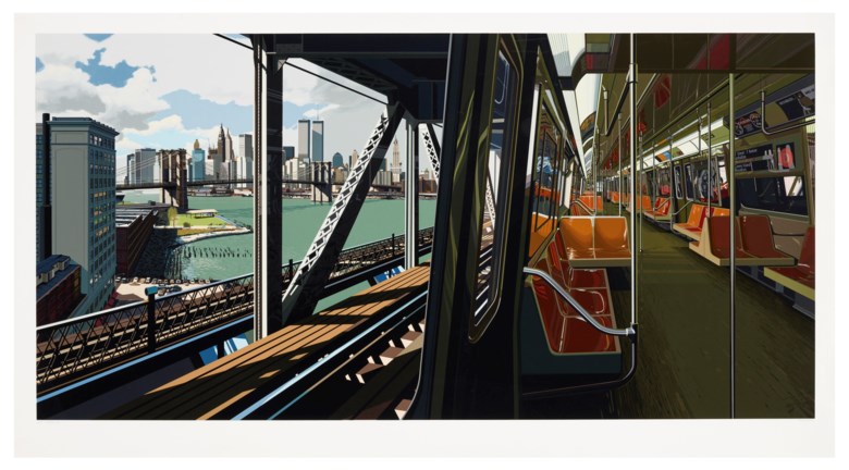 Richard Estes (b. 1932), D-Train, 1988. Screenprint in colours, on museum board. Sheet 42 x 76⅞ in (1067 x 1953 mm). Estimate $30,000-50,000. Offered in Domberger 65 years of Screen Printing, 27 February to 6 March 2020, Online