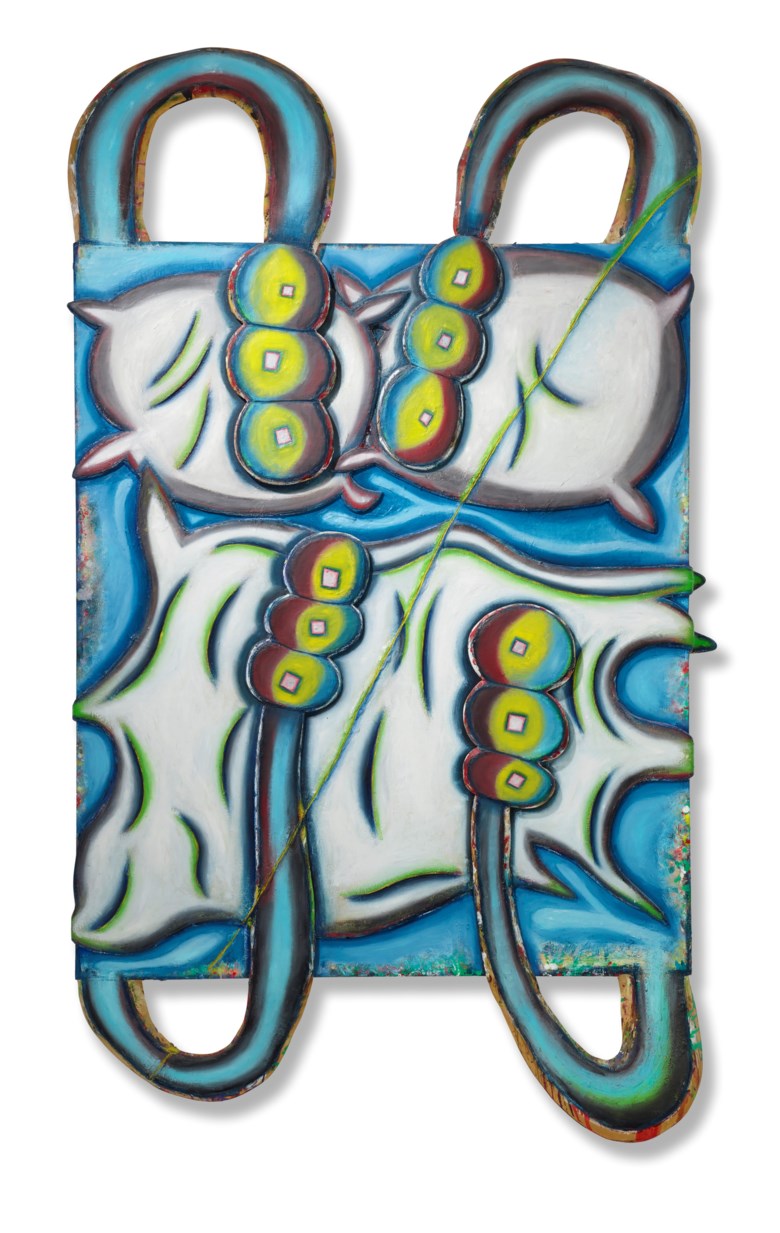 Elizabeth Murray (1940-2007), Moonbeam, 1995-1996. Oil and wax on shaped canvas and panel construction. 109 x 63 x 6  in (276.9 x 160 x 15.2  cm). Estimate $90,000-120,000. Offered in Post-War & Contemporary Art Day Sale on 7 October 2020 at Christie’s in New York. Artwork © The Murray-Holman Family Trust  Artists Rights Society (ARS), New York  DACS 2020
