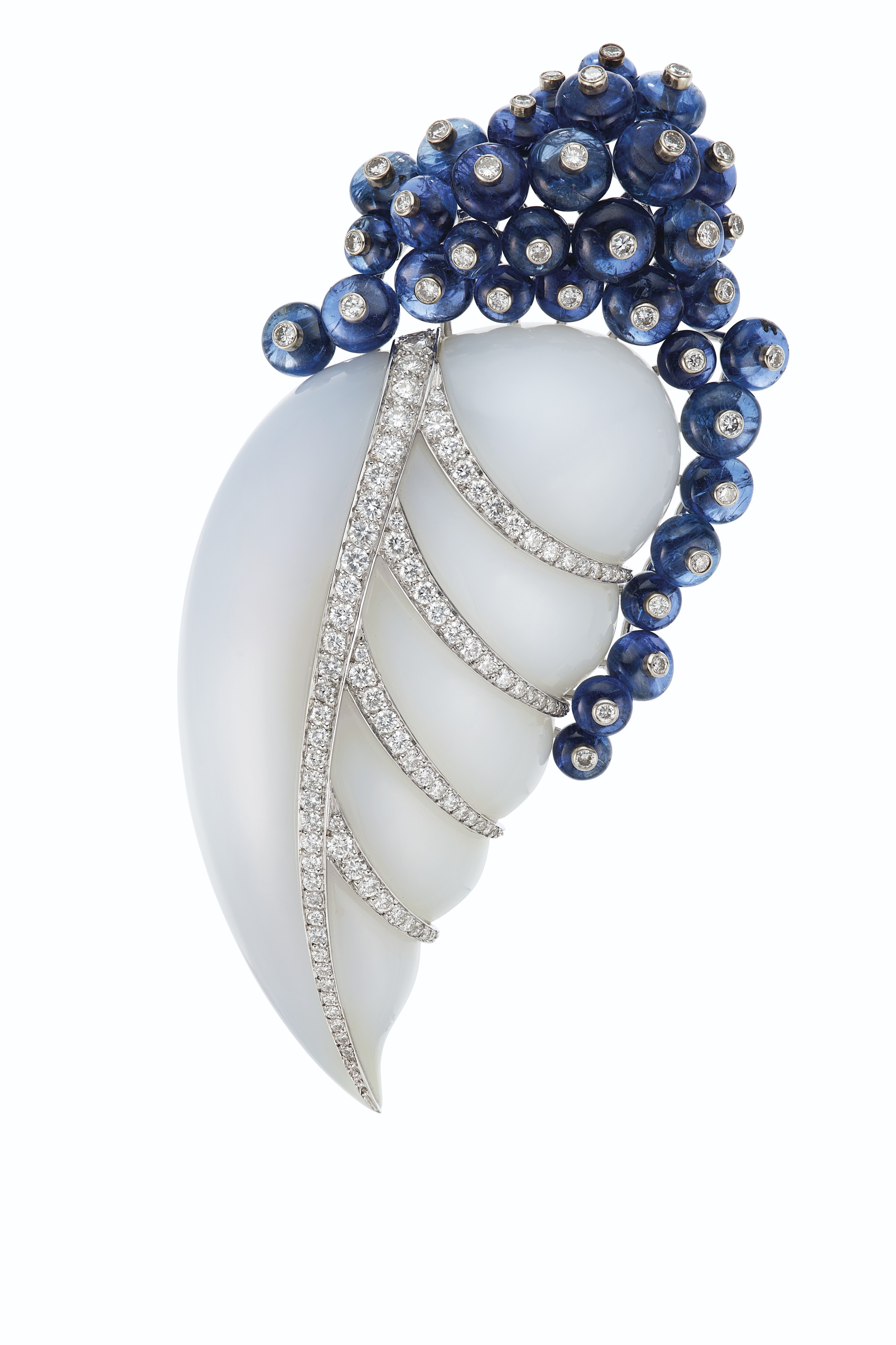Chalcedony, sapphire and diamond brooch, Herz Belperron. Solfd for $12,500 on 29 July 2020 at Christie&rsquo;s in New York