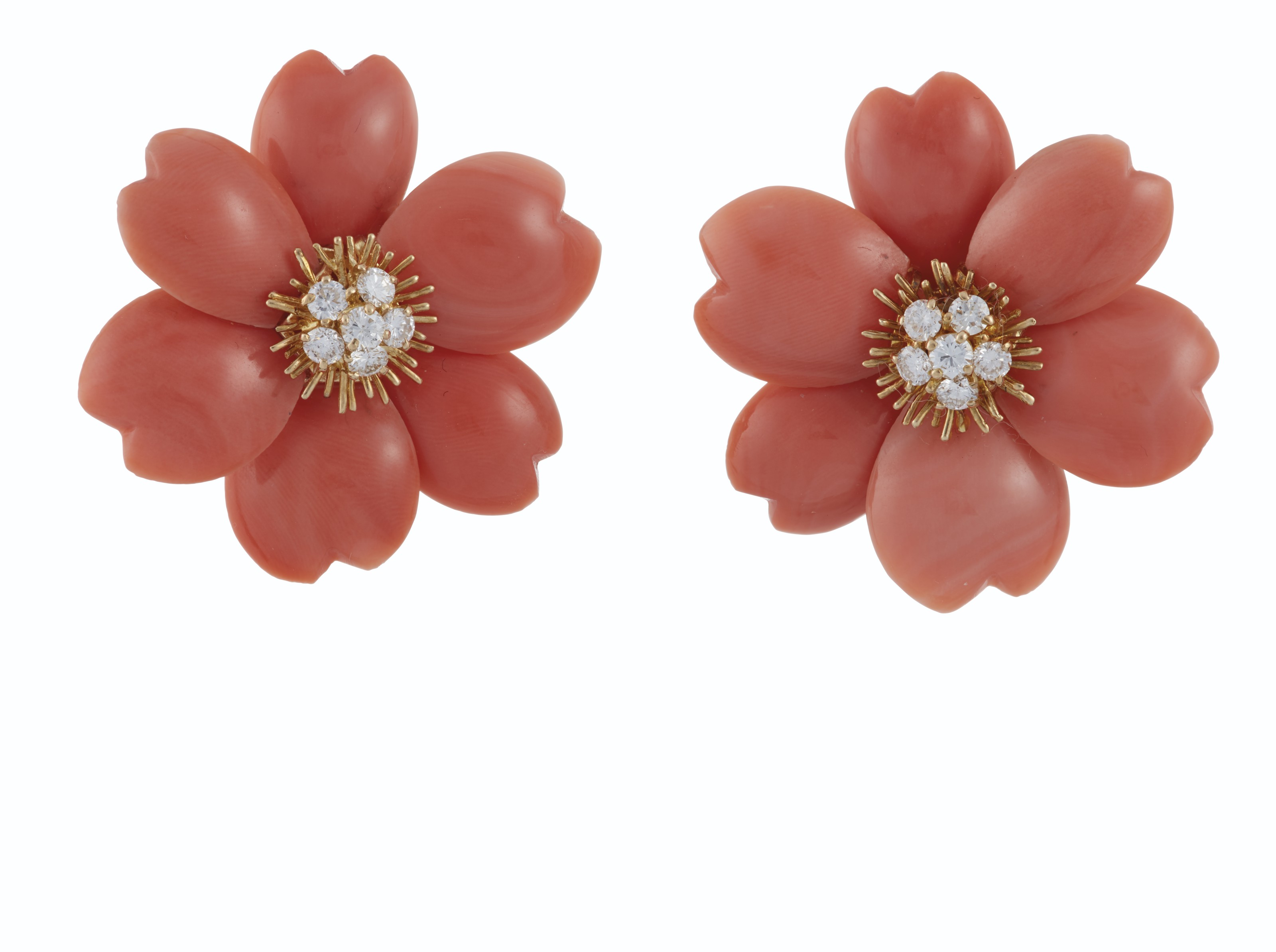 Image Rose De Noel Coral And Diamond Rose De Noel Earrings Van Cleef Arpels