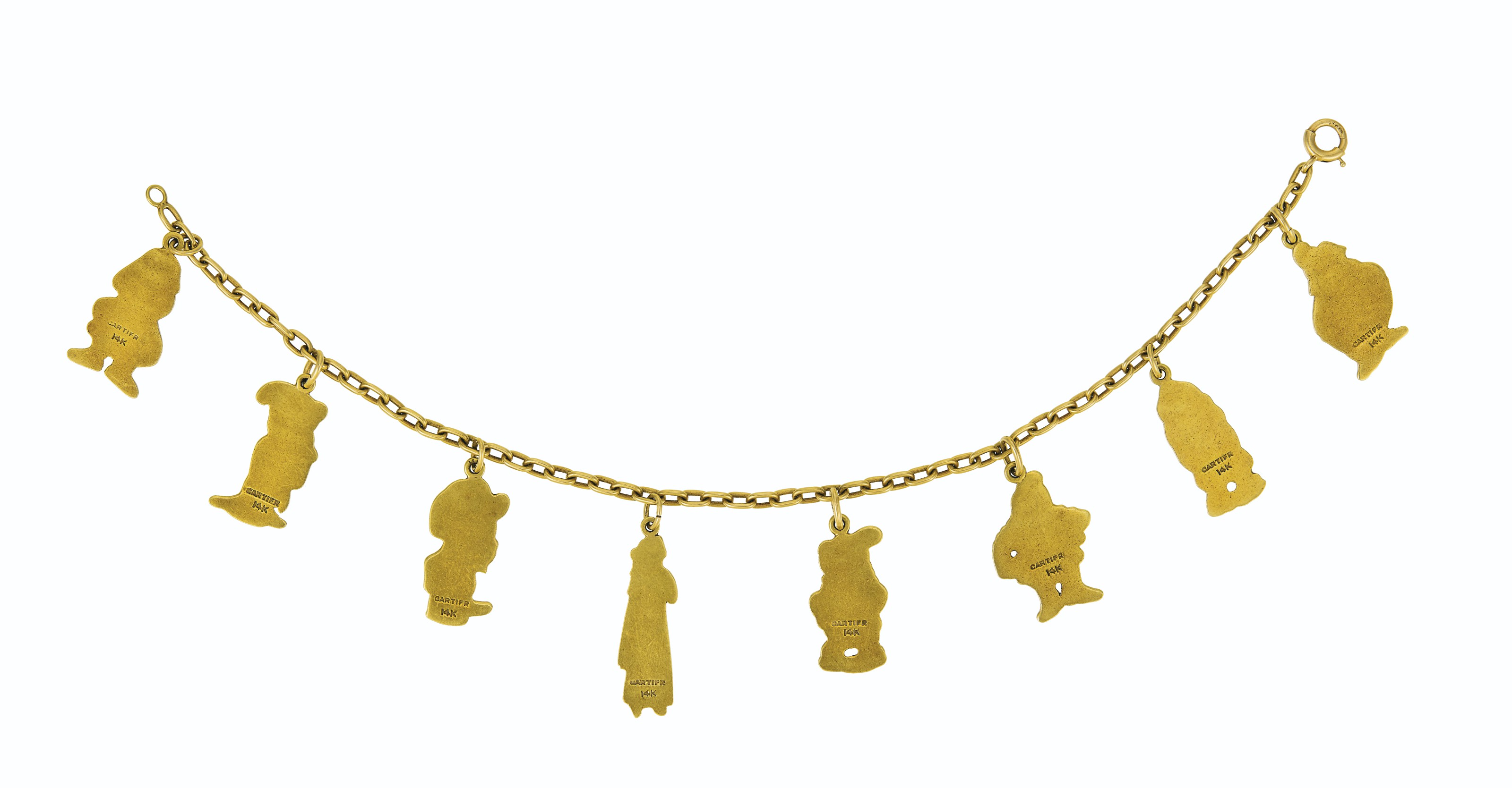 ENAMEL AND GOLD SNOW WHITE AND THE SEVEN DWARFS CHARM BRACELET