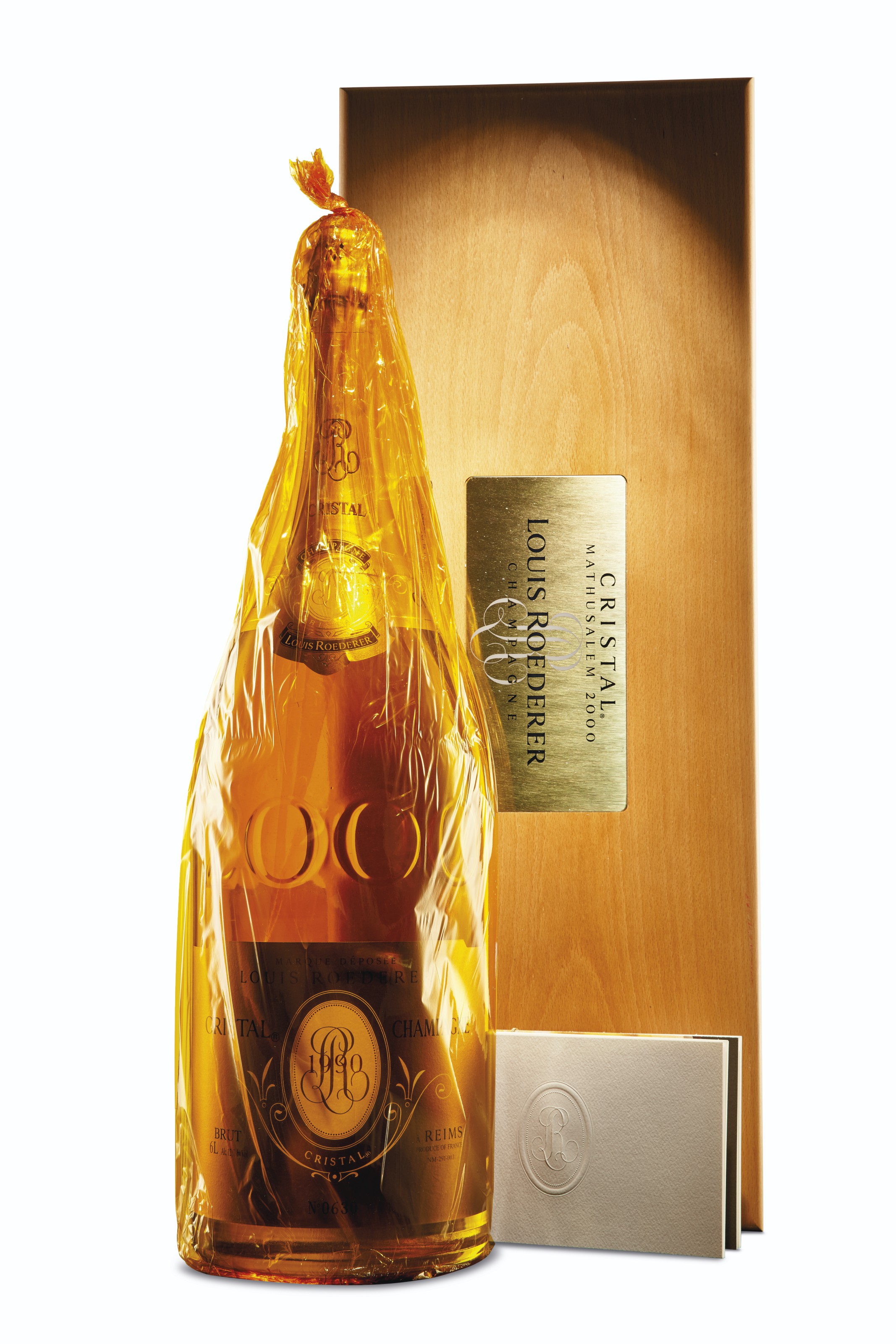 Louis Roederer, Cristal Brut Millennium Cuv&eacute;e 1990. 1 methuselah per lot; bottle no. 630 of 2000. Sold for $6,875 on 24 November 2020 at Christie&rsquo;s Online