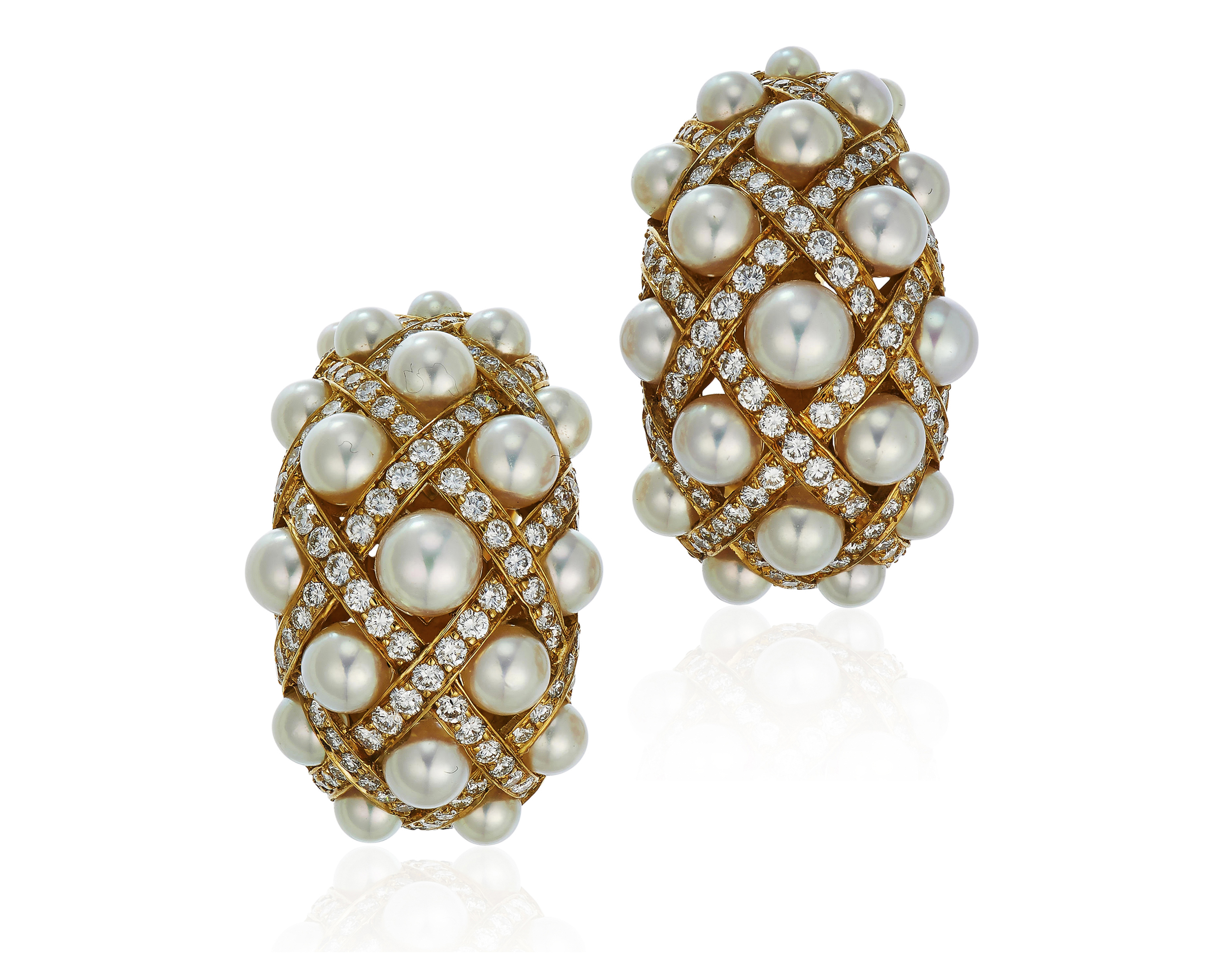 Chanel diamond pearl earrings Clearance