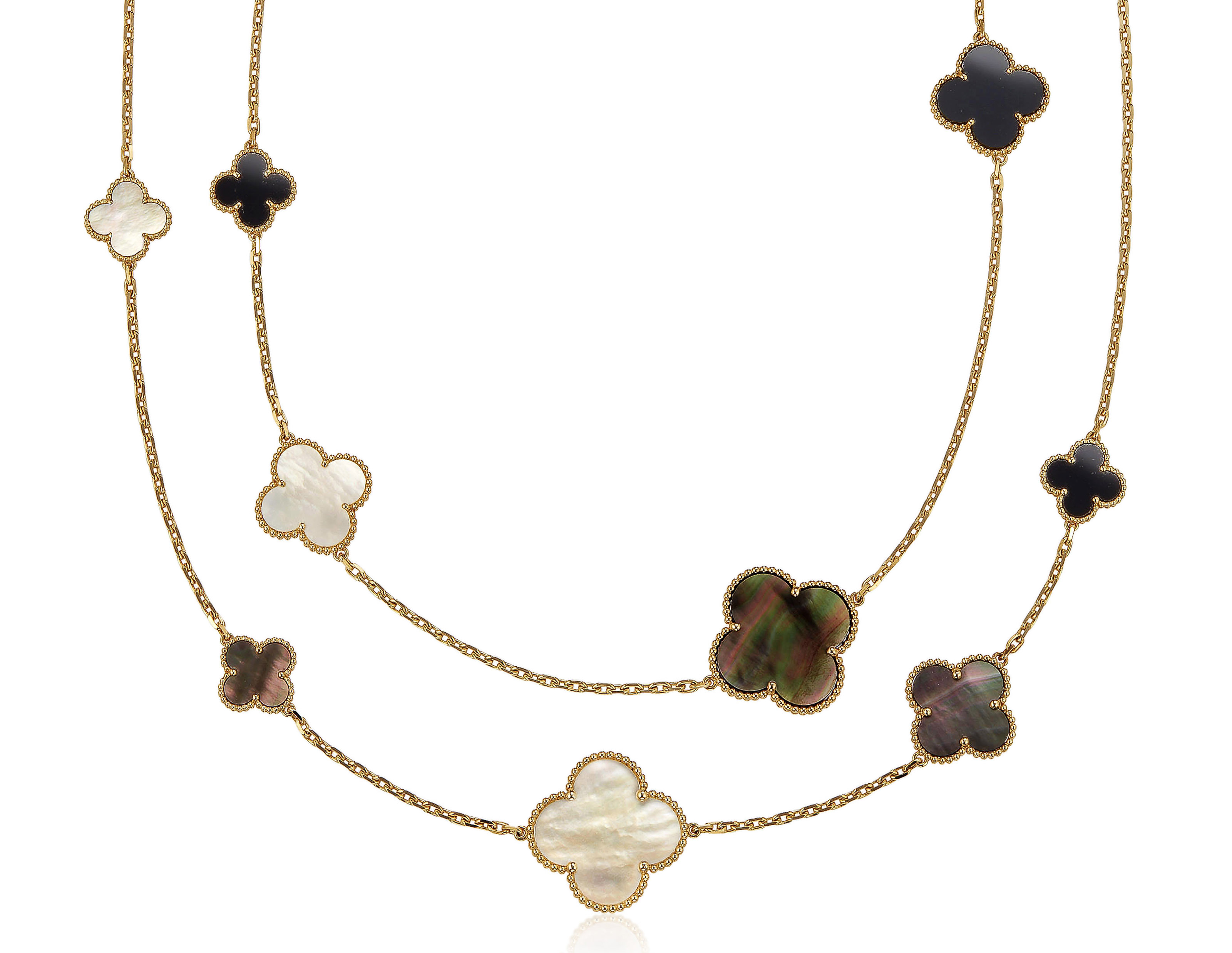 VAN CLEEF & ARPELS 'MAGIC ALHAMBRA' MOTHEROFPEARL AND ONYX NECKLACE