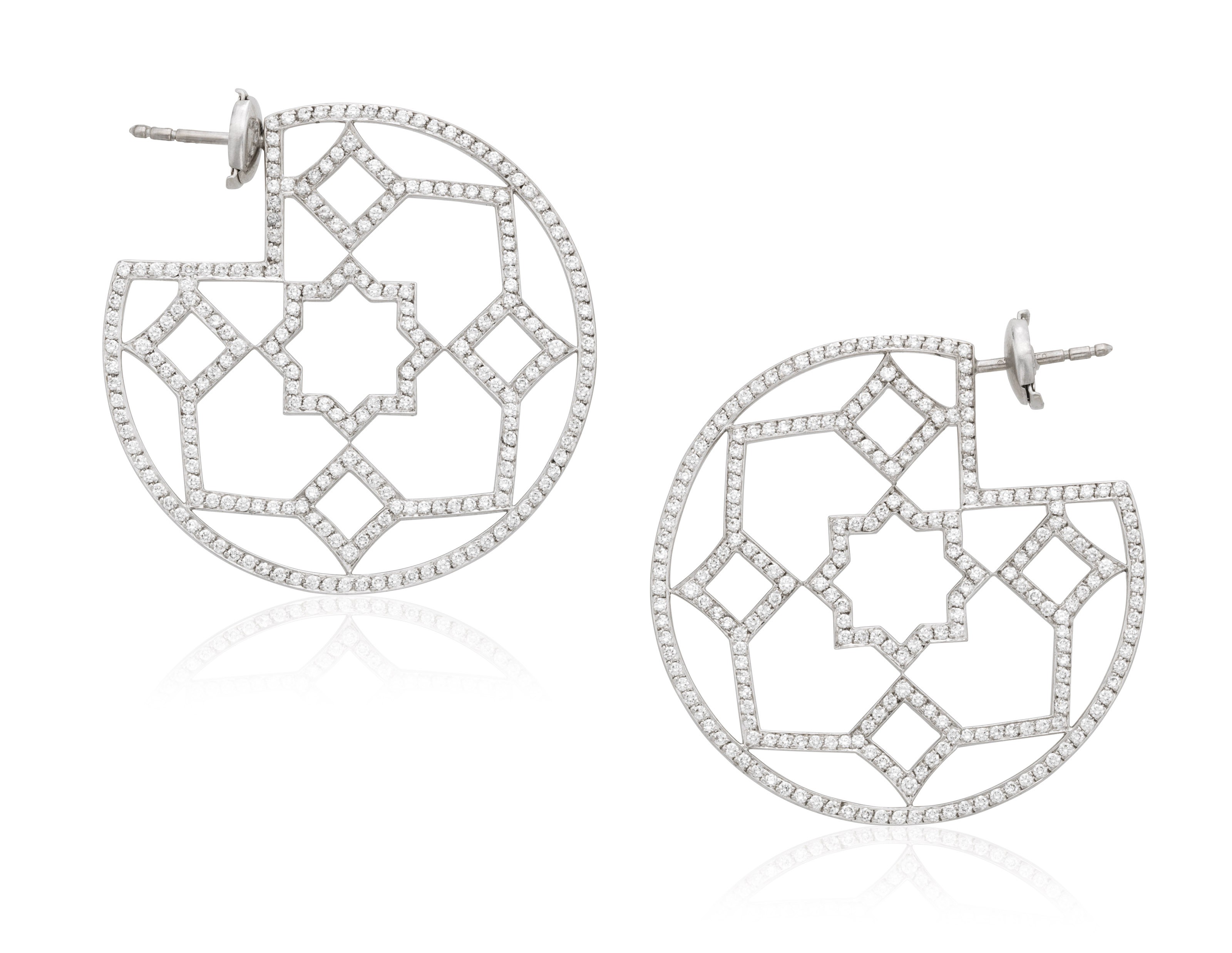 Tiffany &amp; Co. Paloma Picasso 'Marrakesh' diamond hoop earrings. 3.9 cm diameter. Sold for $5,250 on 24 April 2020, Online