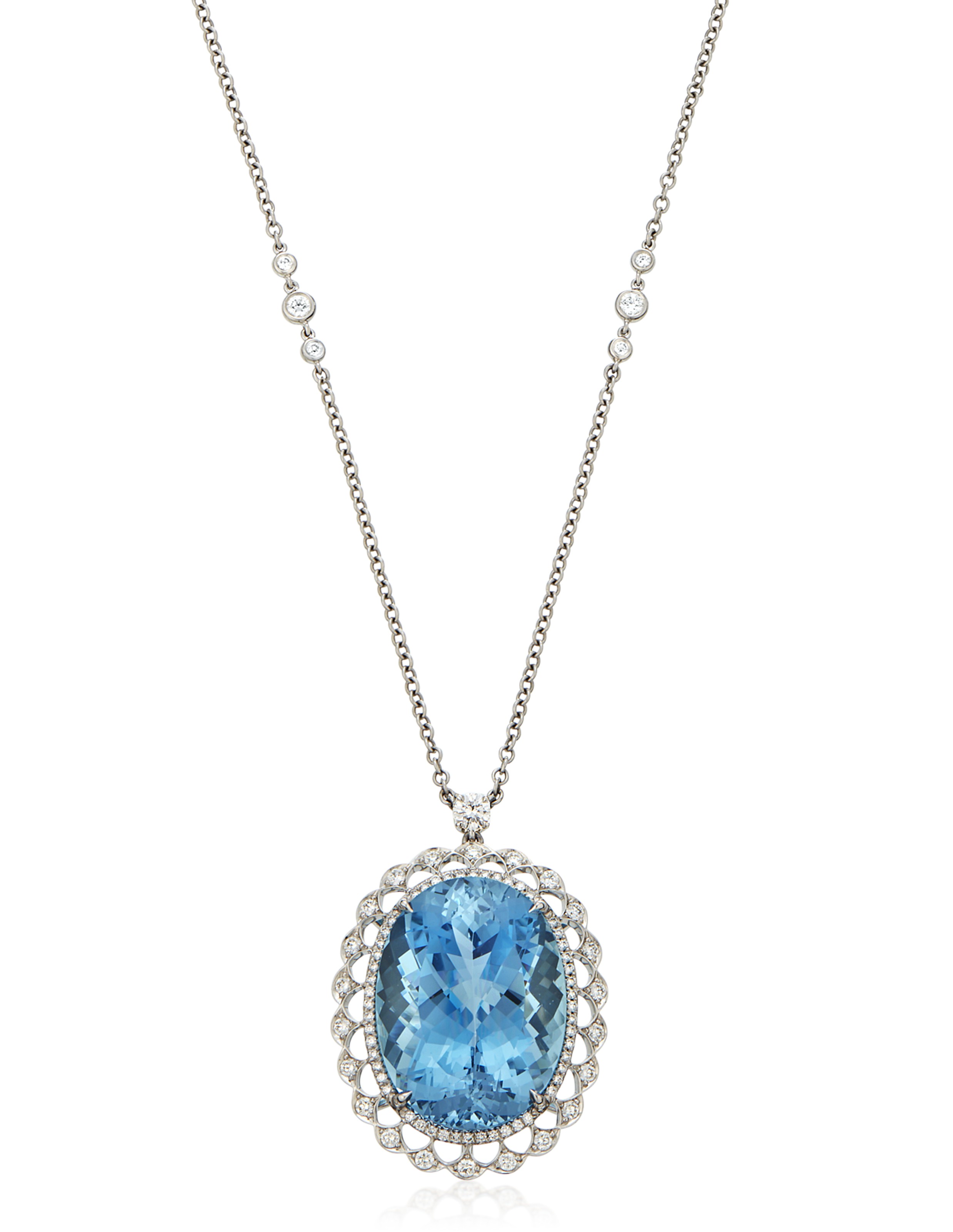 TIFFANY CO. AQUAMARINE AND DIAMOND PENDANT NECKLACE Christie s