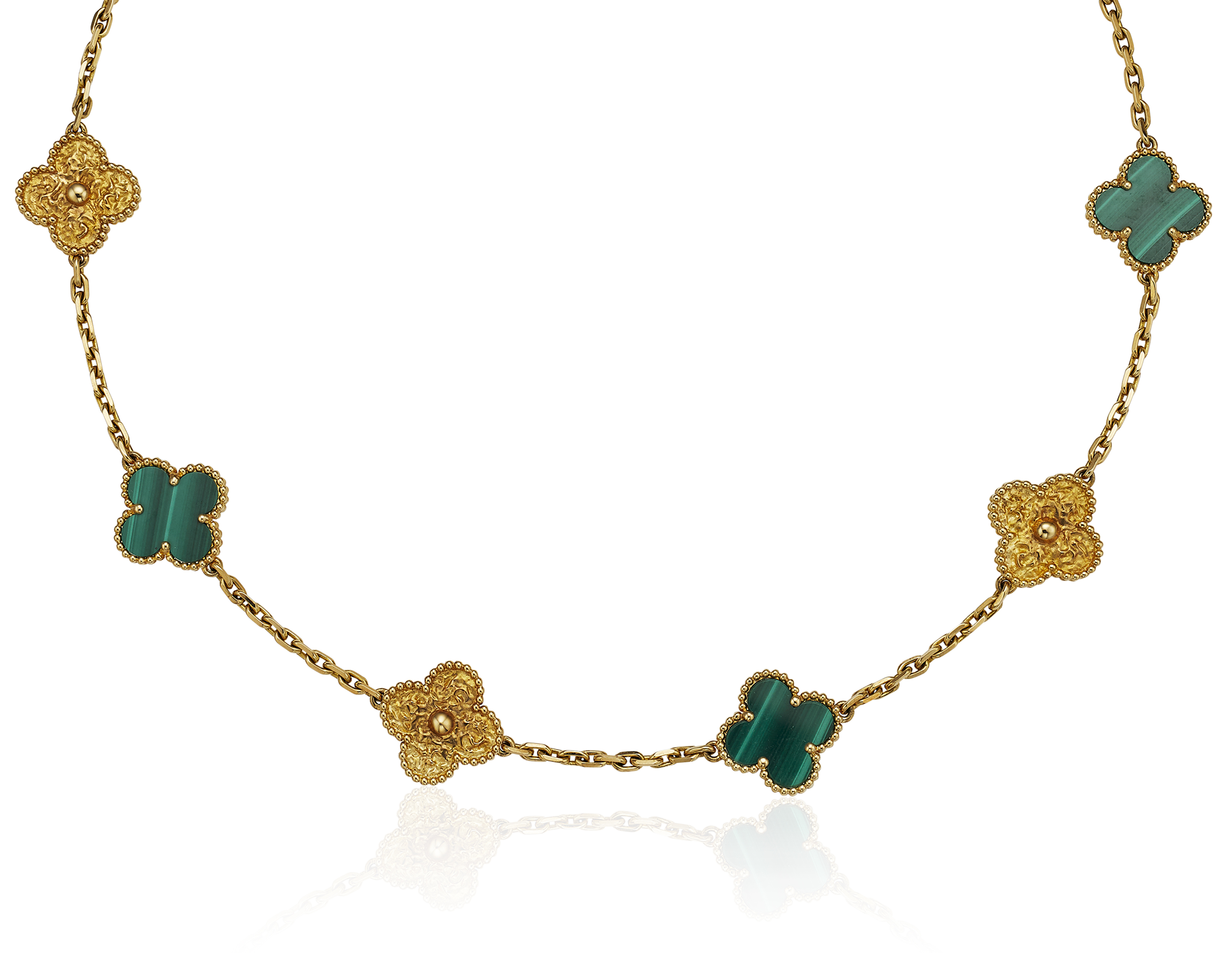 VAN CLEEF & ARPELS MALACHITE AND GOLD 'VINTAGE ALHAMBRA' NECKLACE auctions & price archive
