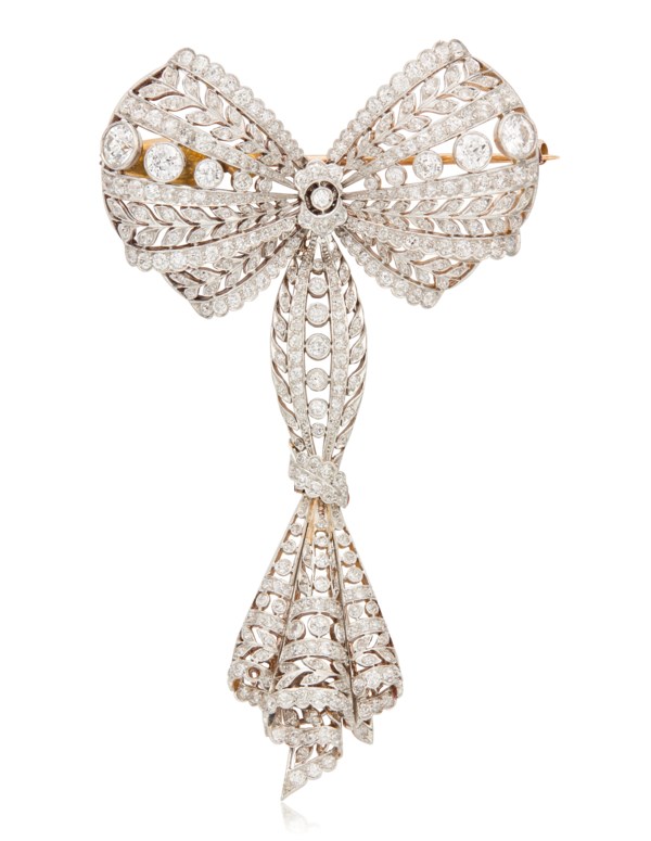 Broche Ancienne à Strass En Forme De Nœud (bow) - Fin XIXe Siècle - 31 Mm - Métal Argenté