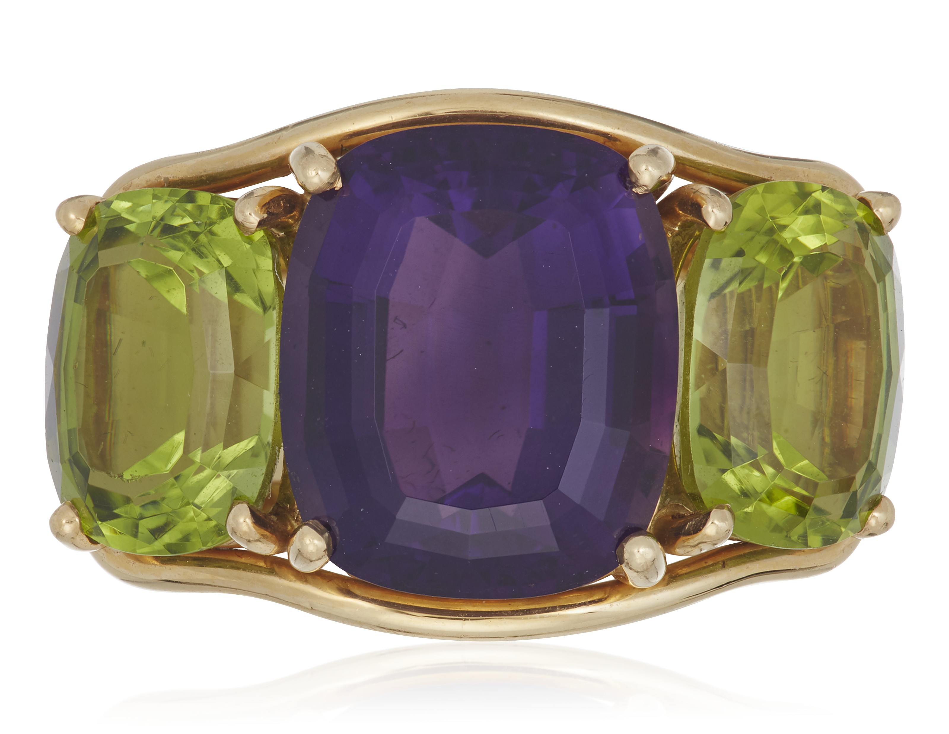 VERDURA AMETHYST AND PERIDOT THREE STONE RING