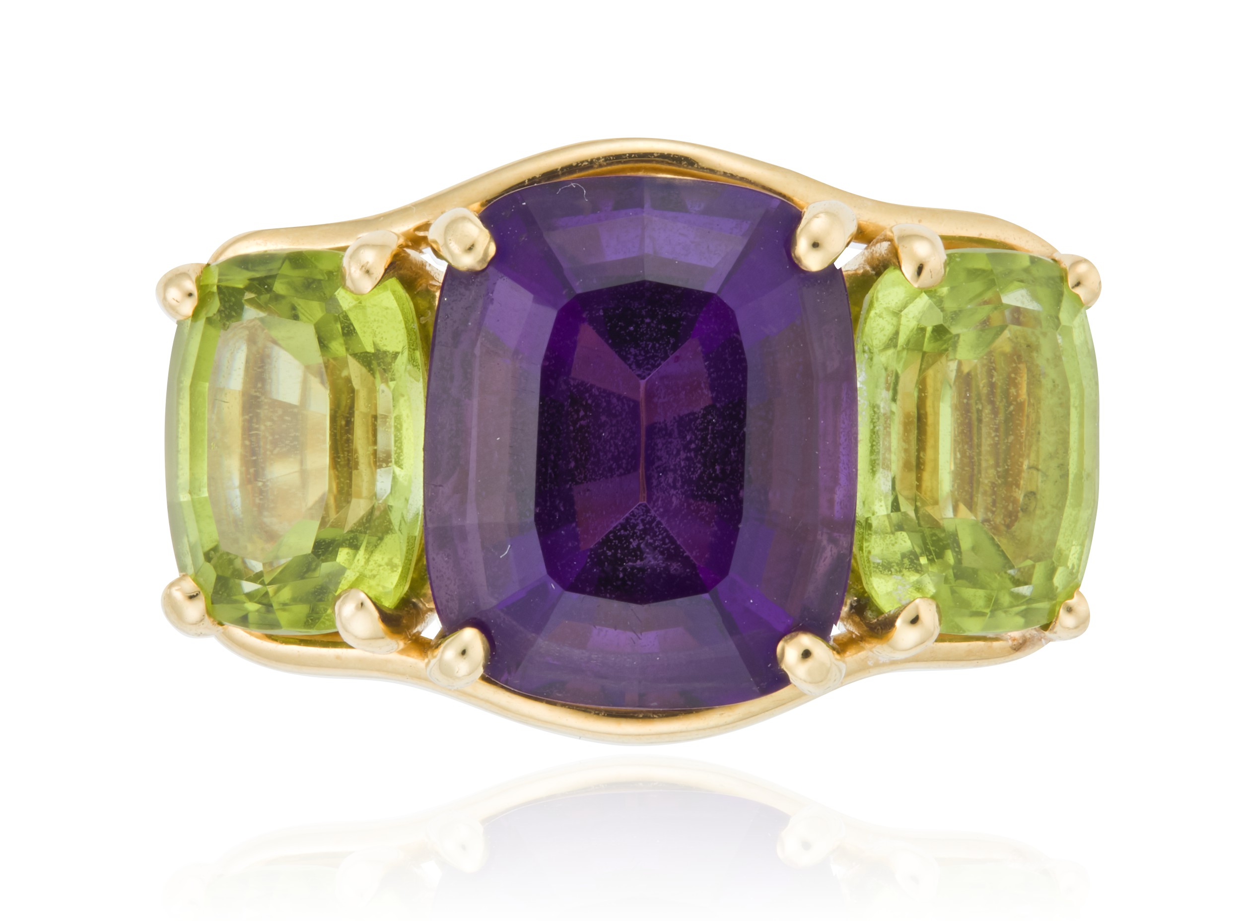 VERDURA AMETHYST AND PERIDOT 'THREE STONE' RING, Christie’s
