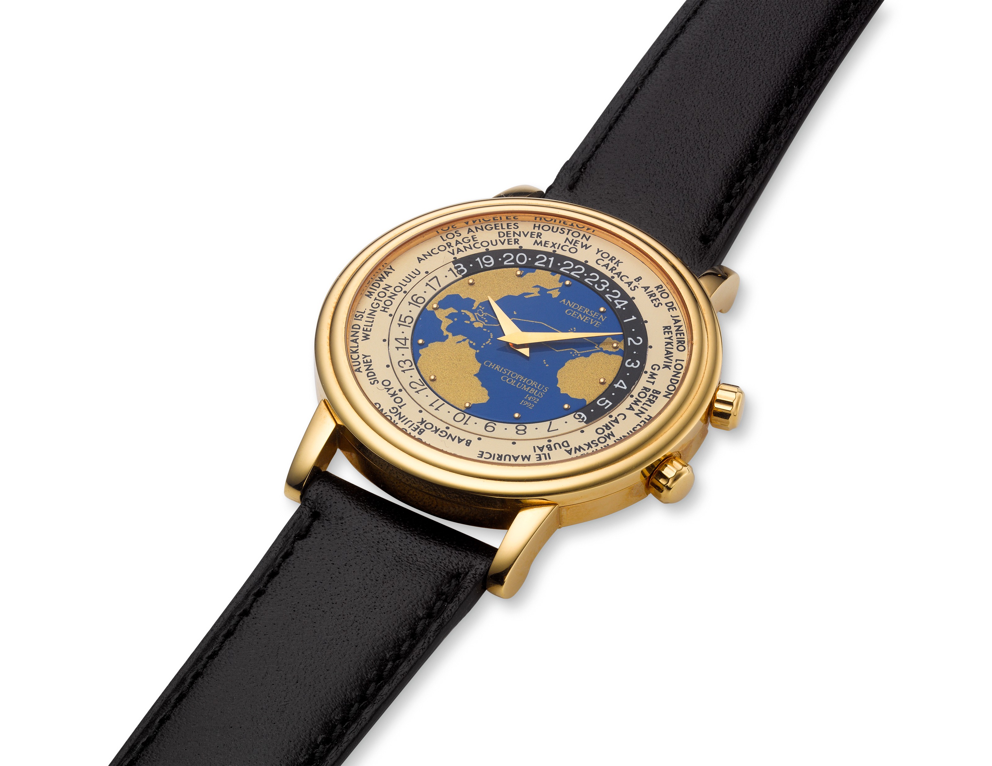 ANDERSEN GENEVE, WORLD TIME , 18K GOLD, CHRISTOPHER COLUMBUS 500TH